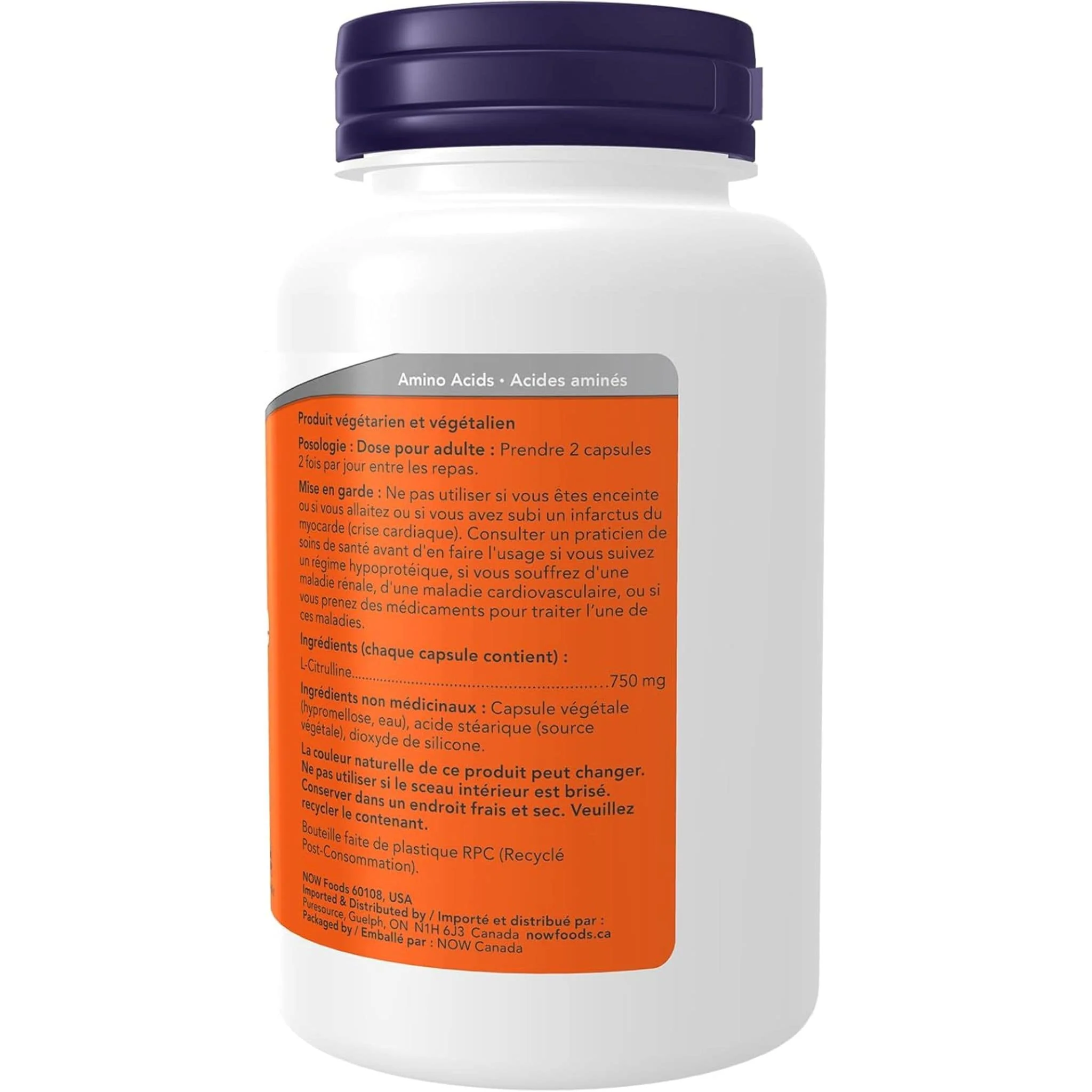 NOW L-Citrulline 750mg, 90 Vegetable Capsules - Image 2