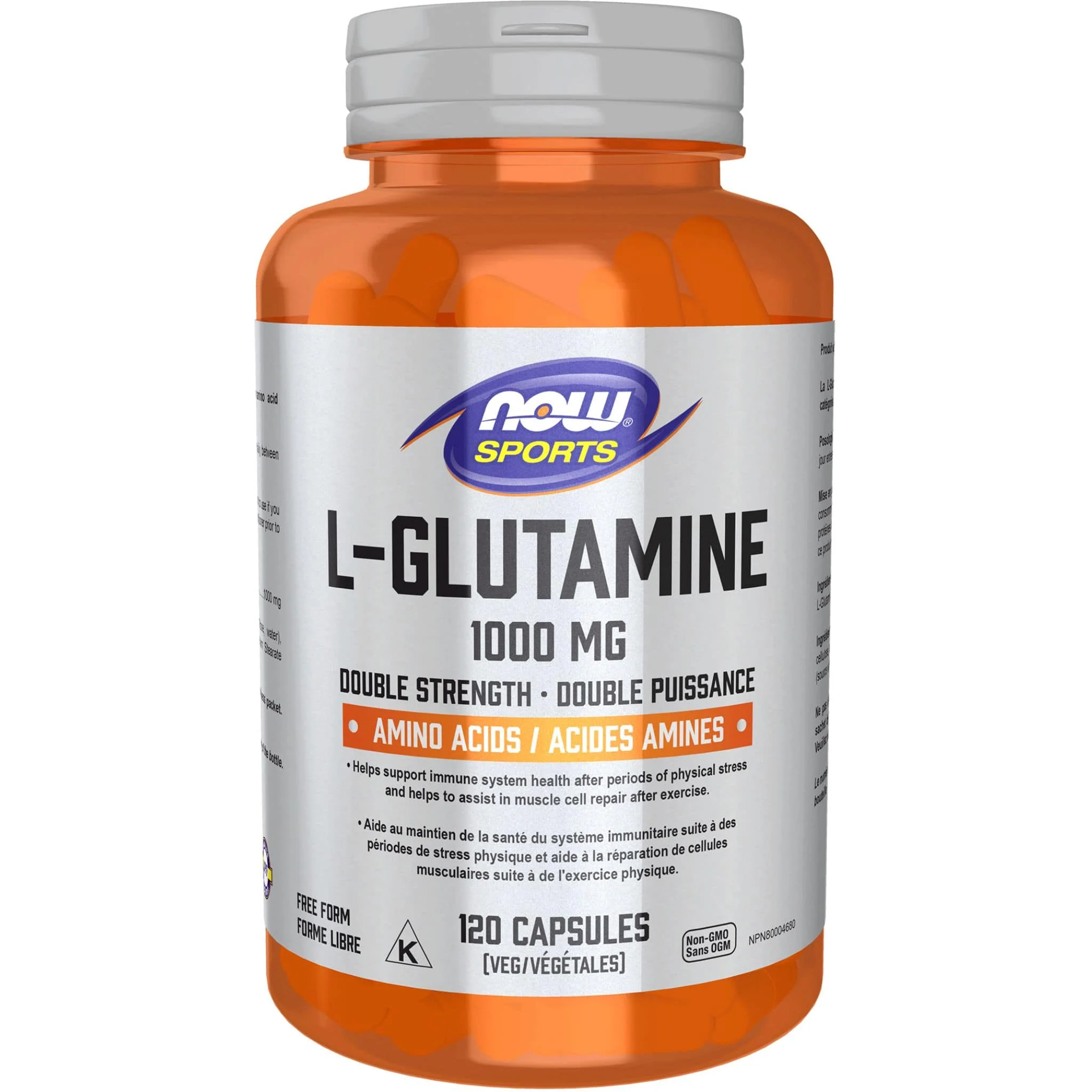 NOW L-Glutamine 1000mg Capsules, Free Form, Supports Lean Muscle Mass, 120 Capsules