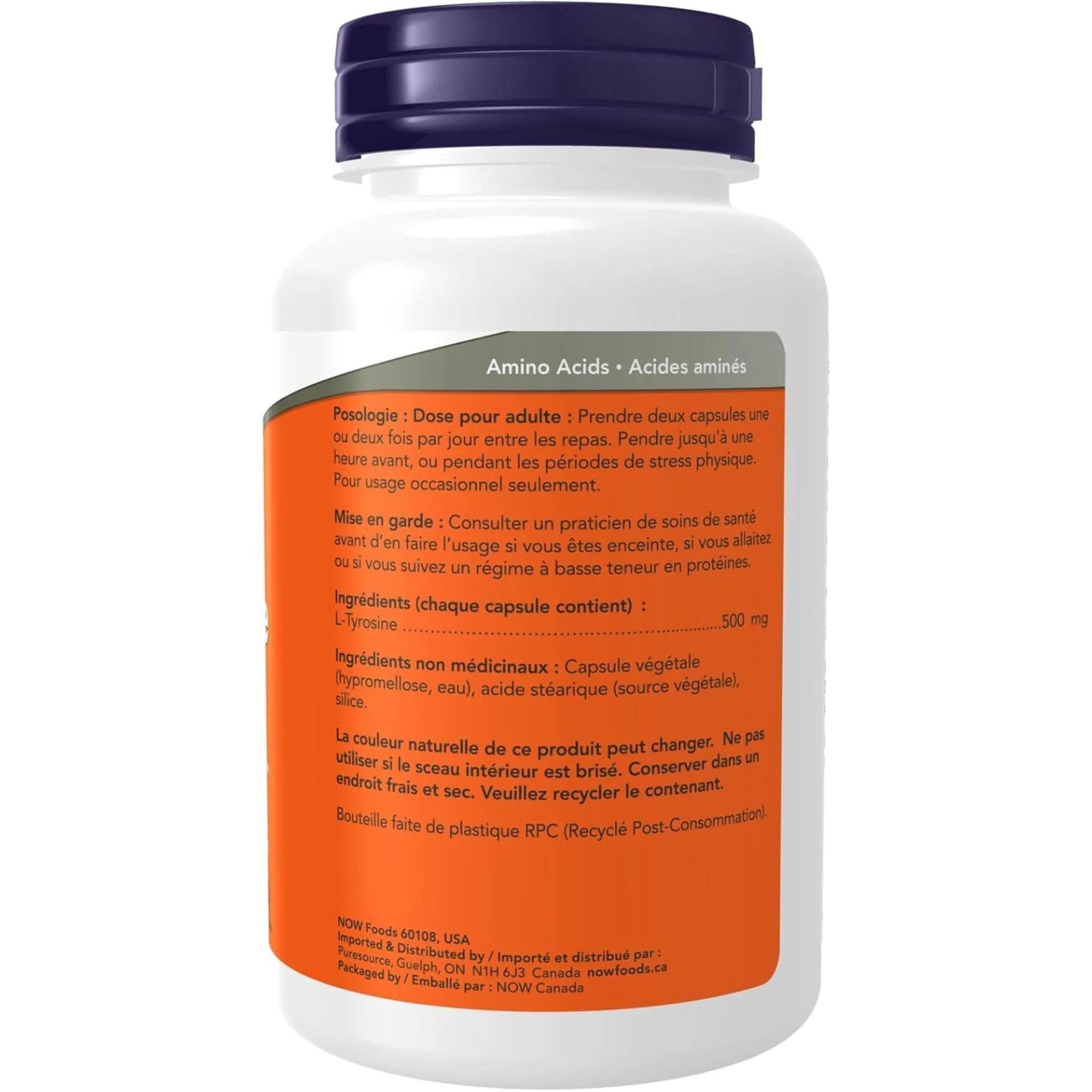 NOW L-Tyrosine 500mg, Free Form - Image 3