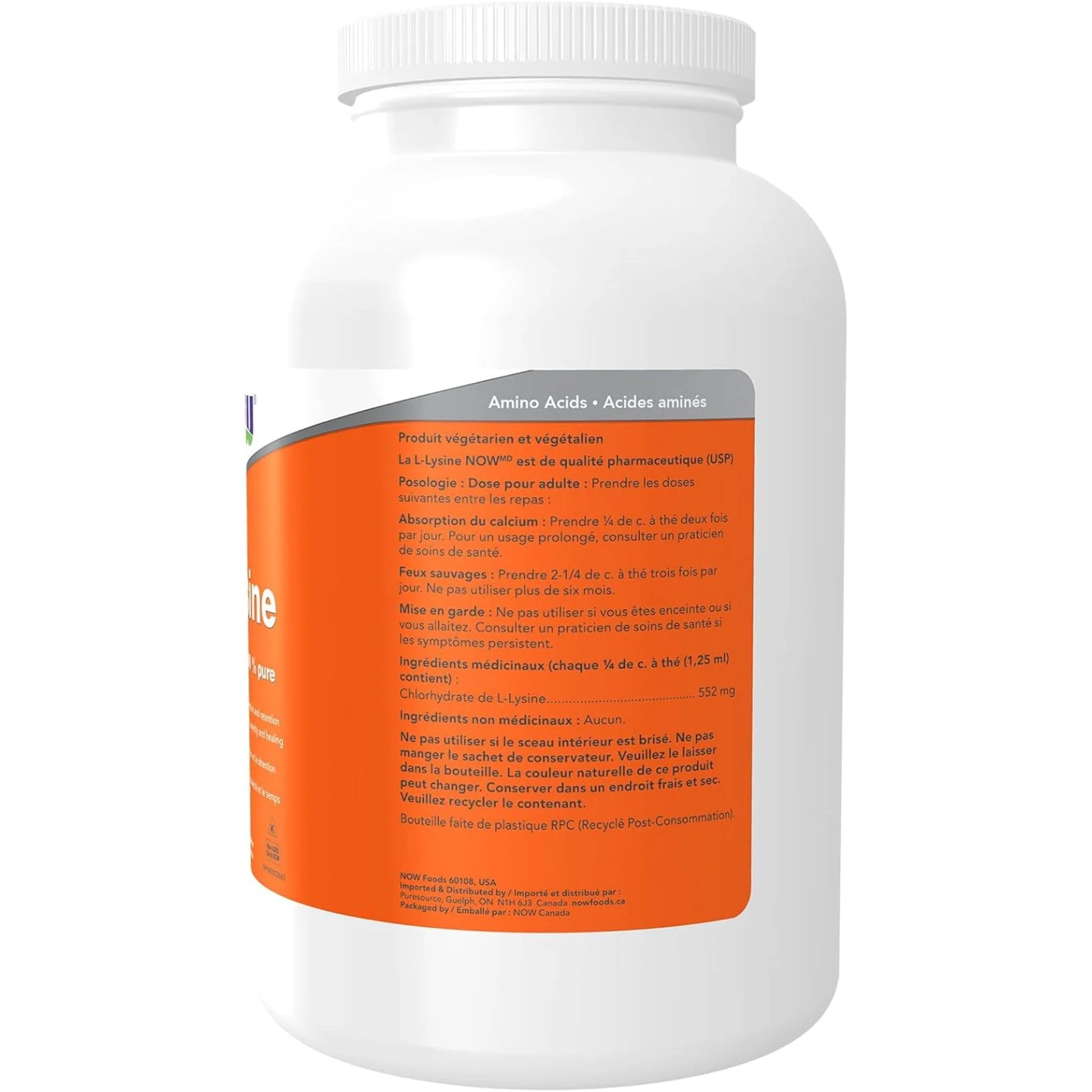 NOW L-Lysine Powder (100% Pure), 454g - Image 4