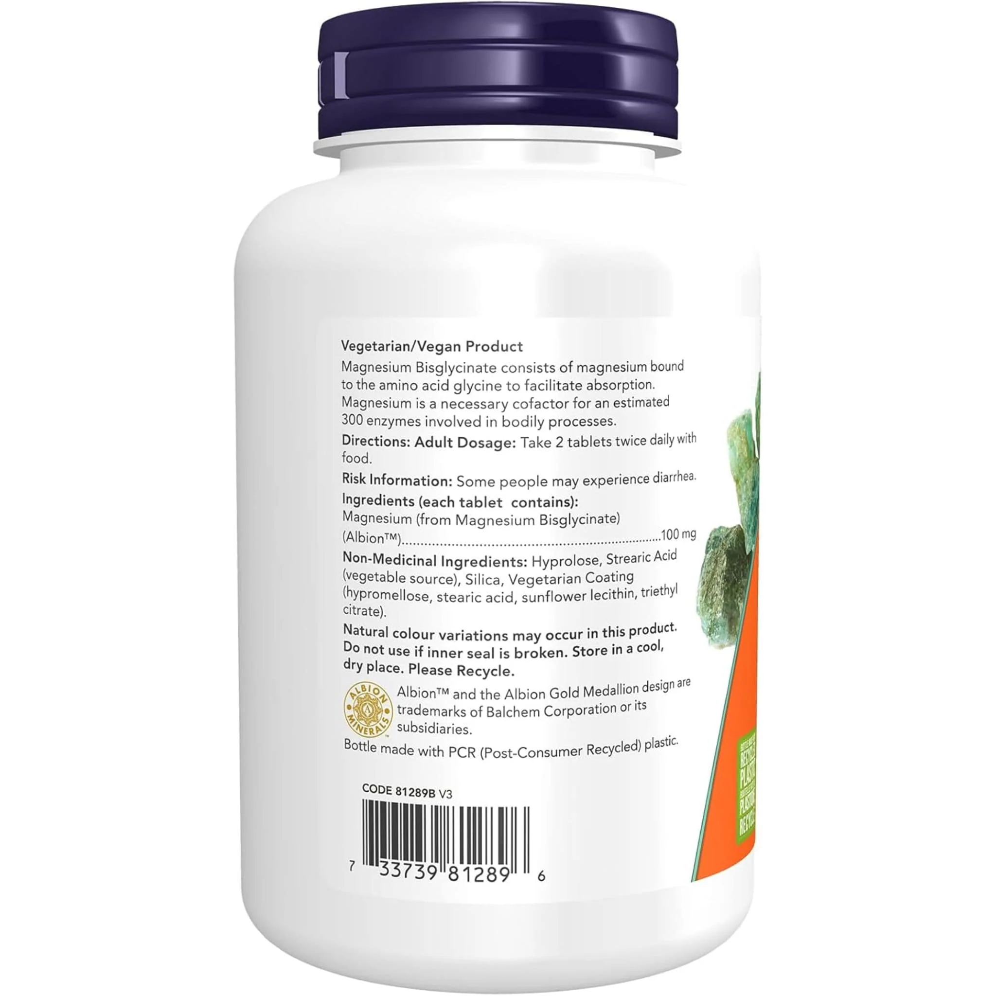 NOW Magnesium Bisglycinate 100mg, 100% Pure TRAACS Magnesium Bisglycinate, 180 Tablets - Image 3