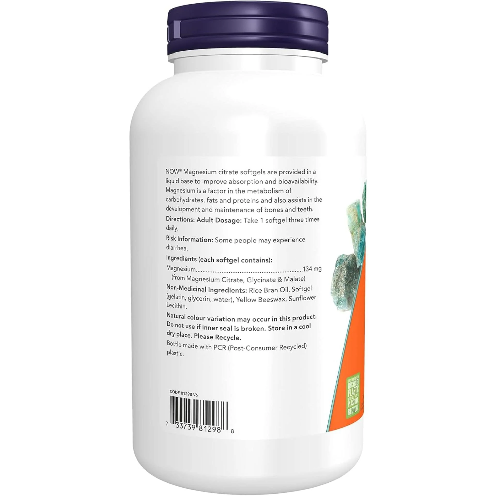 NOW Magnesium 134mg Complex, Magnesium Citrate, Magnesium Glycinate, Magnesium Malate Softgels - Image 6