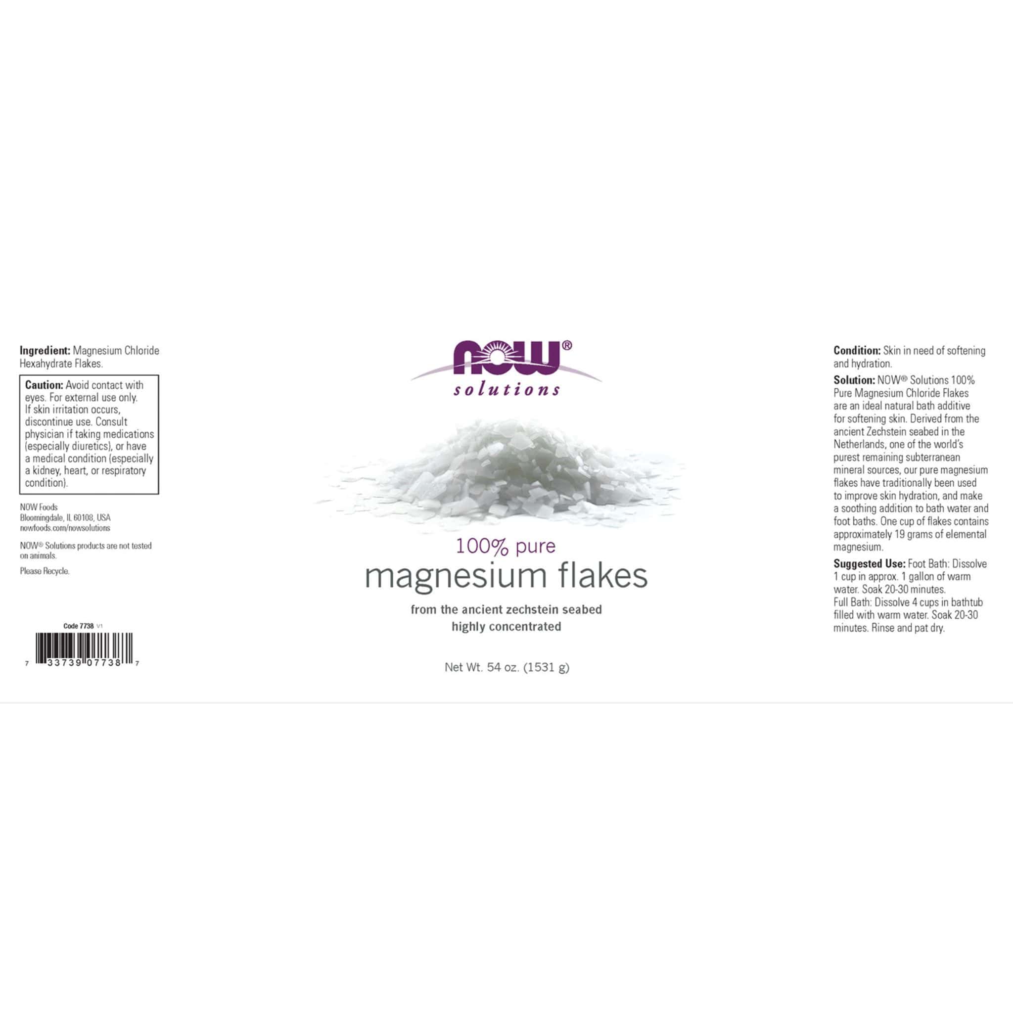 NOW Magnesium Flakes, 100% Pure Magnesium Chloride Flakes, 1531g - Image 3