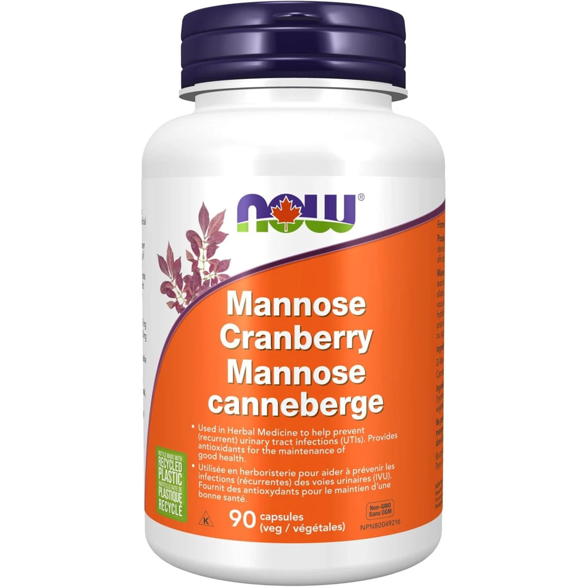 NOW Mannose Cranberry (non-GMO), 90 Capsules - Image 2