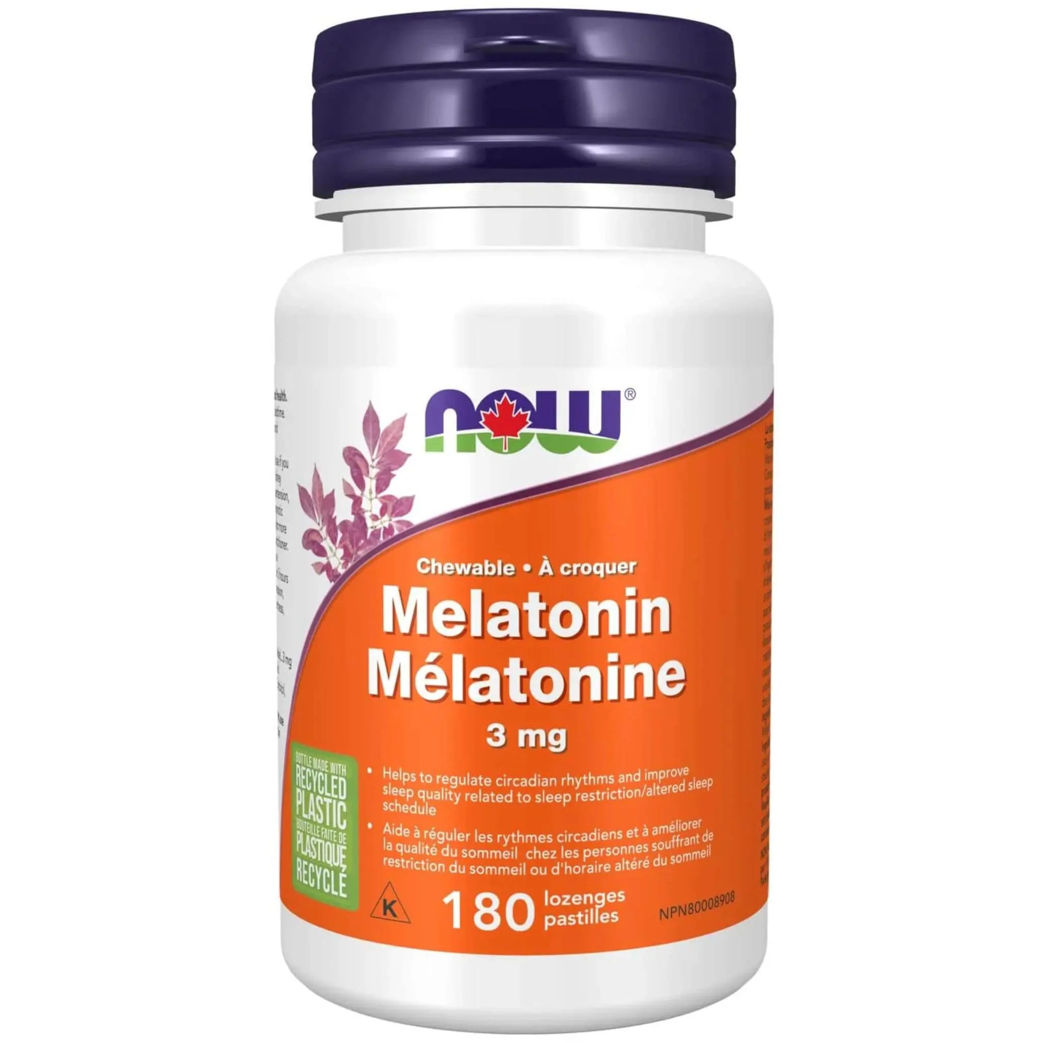 NOW Chewable Melatonin 3mg with Vitamin B6, Peppermint Flavoured Chewable Lozenges - Image 2