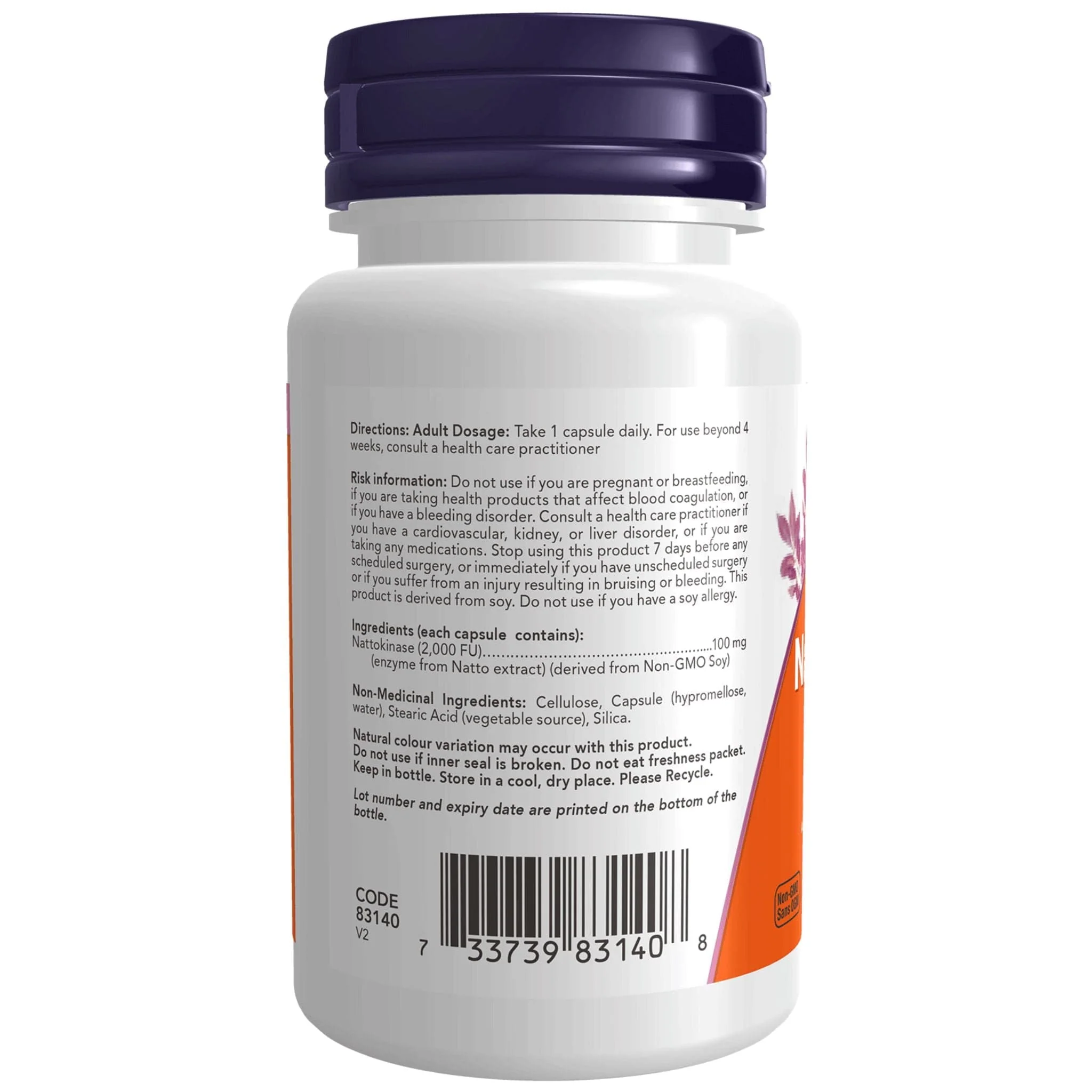 NOW Nattokinase 100mg 2000FU, 60 Vegetable Capsules - Image 2