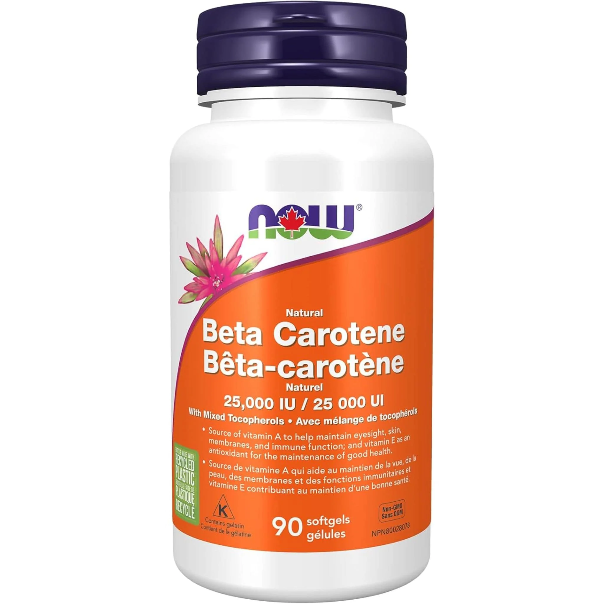 NOW Beta Carotene 25,000IU Natural Pro Vitamin A, 90 Softgels - Image 2