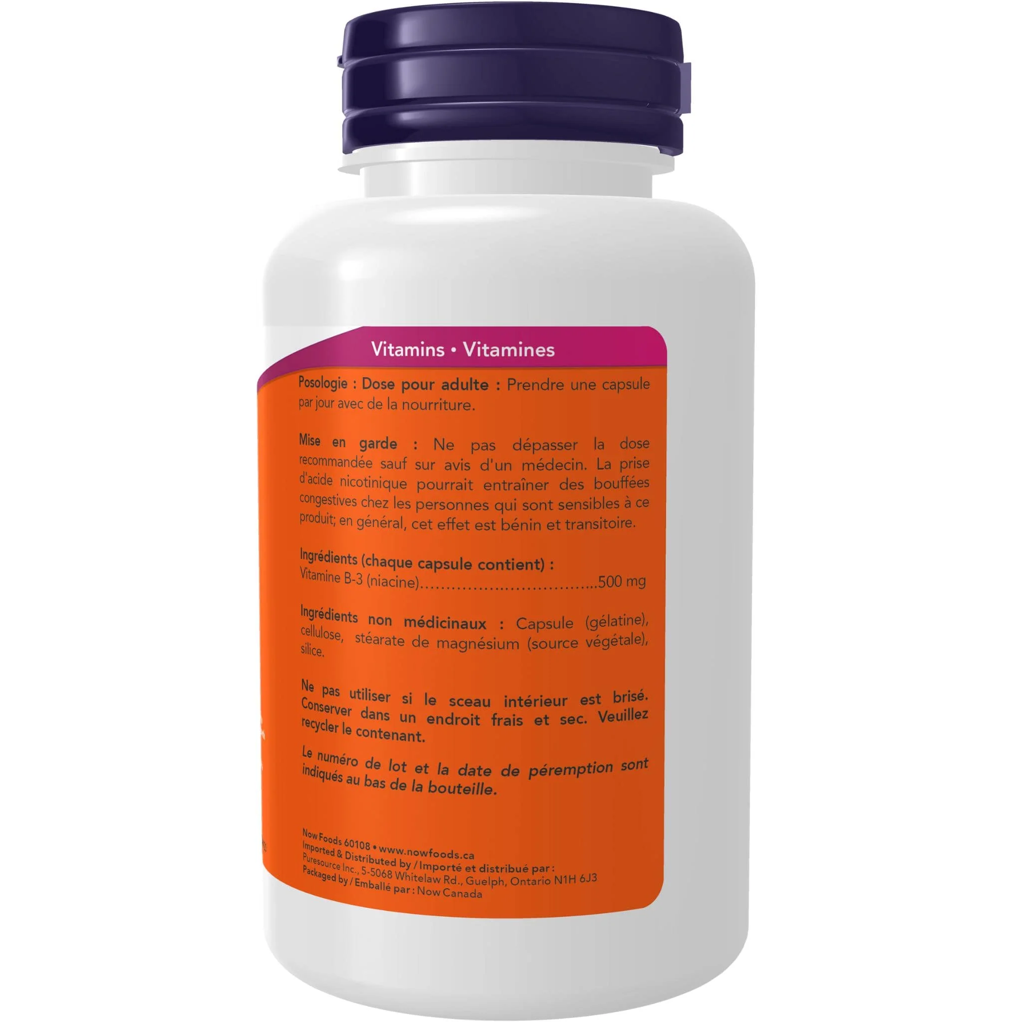 NOW Niacin 500mg, 100 Capsules - Image 3