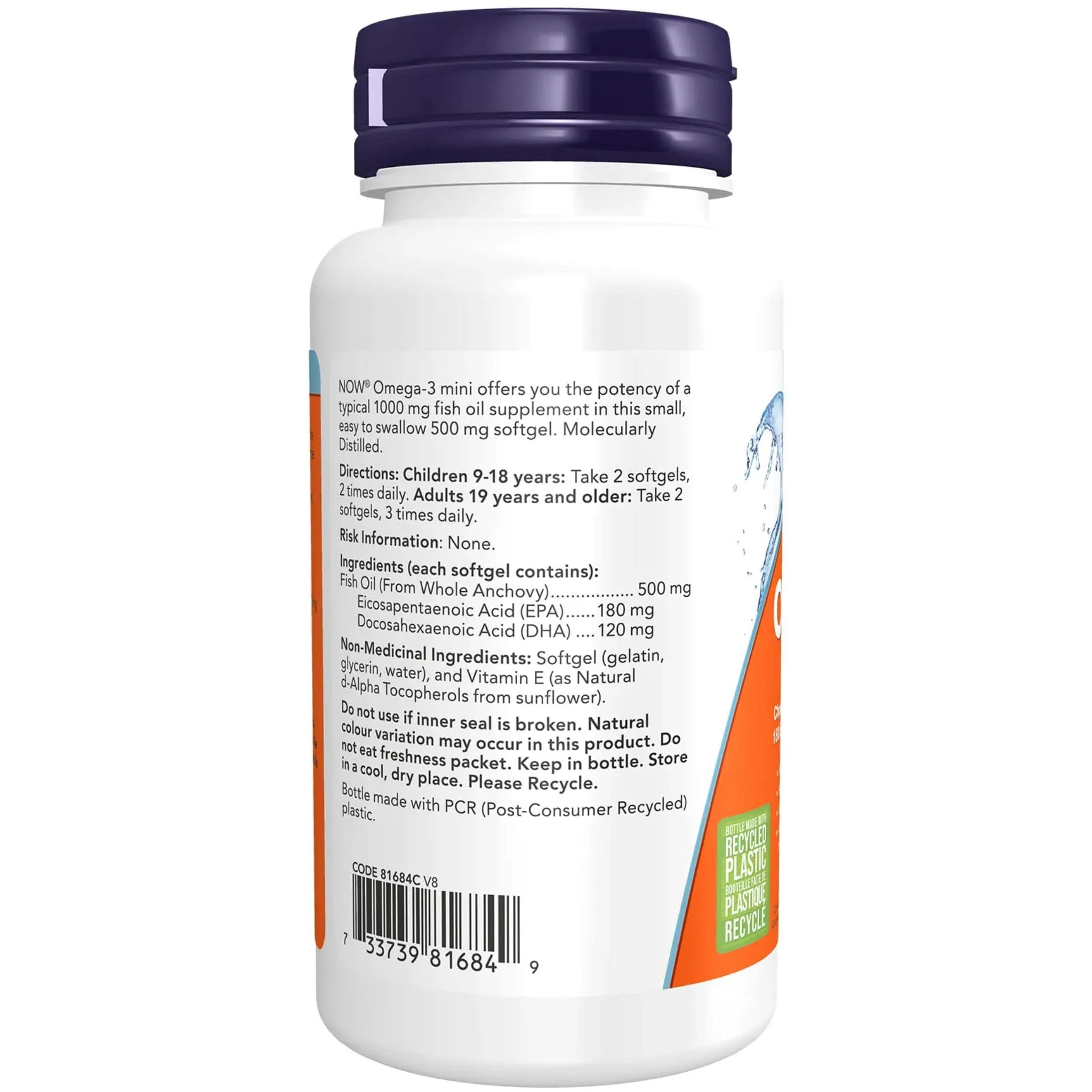 NOW Omega-3 Mini 500mg, Molecularly Distilled, 180 EPA and 120 DHA, Maintain Cardiovascular Health, 90 Softgels - Image 3