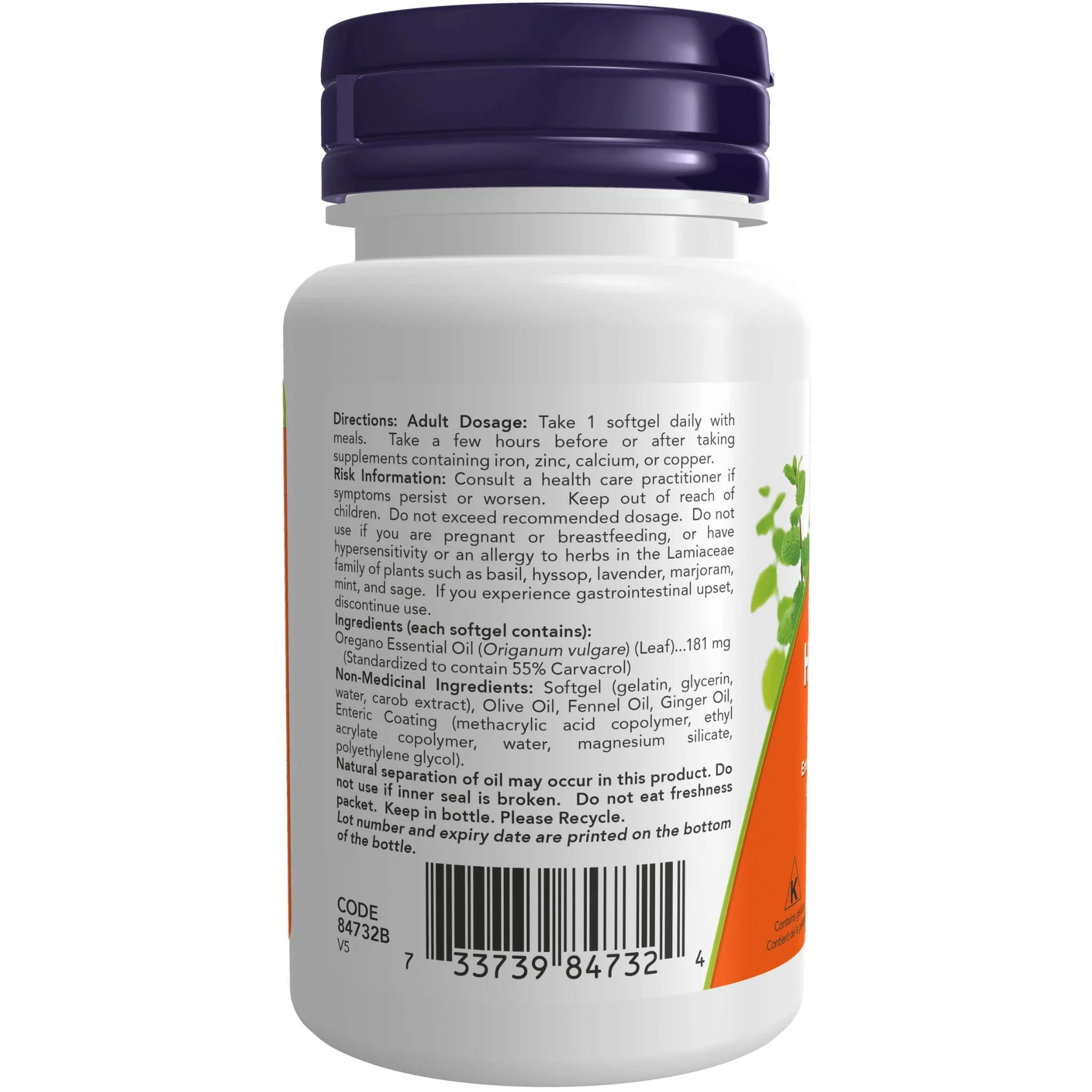 NOW Oregano Oil, 55% Carvacrol Enteric Coated, 90 Softgels - Image 3
