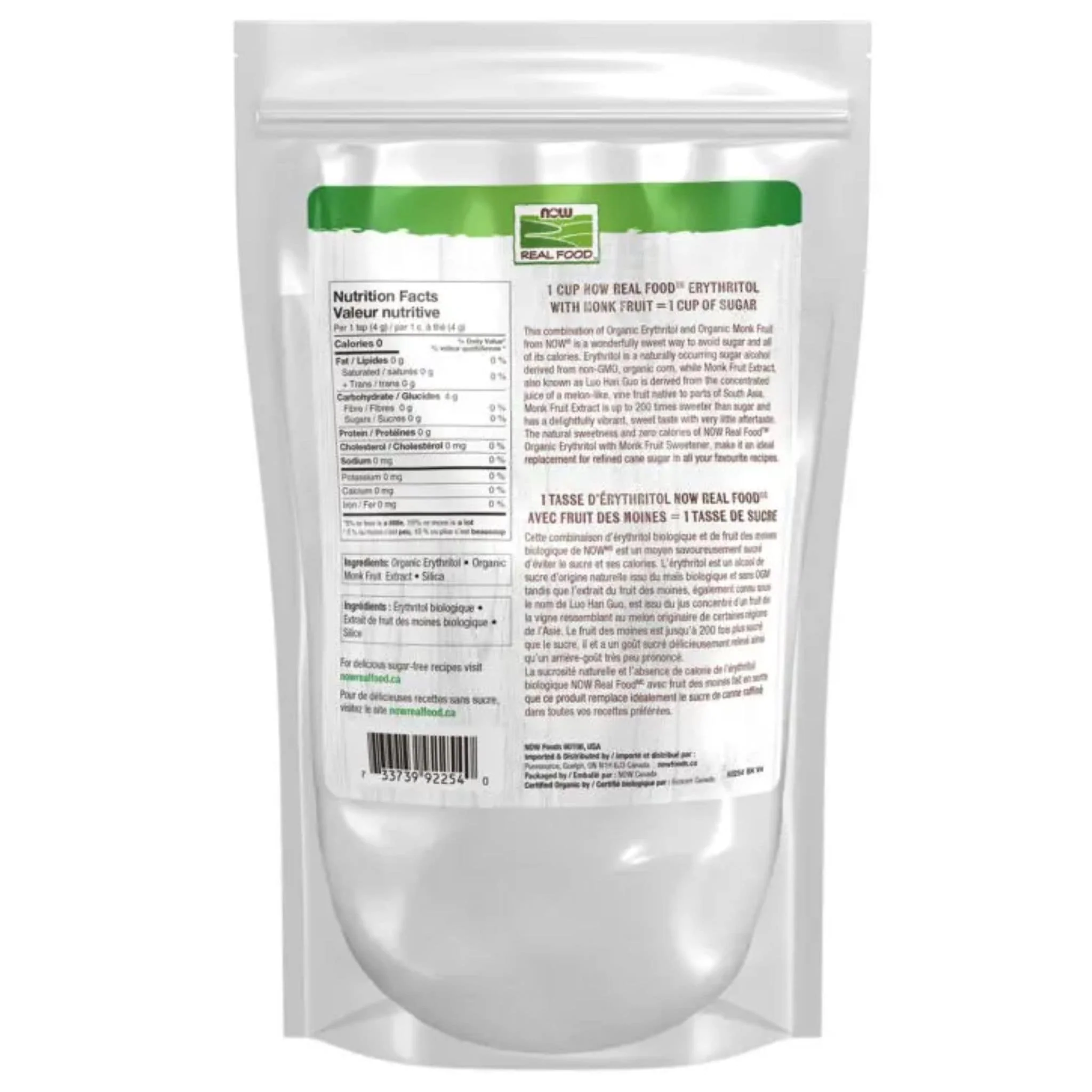 NOW Organic Erythritol and Organic Monk Fruit Powder, Natural Source Sweetener, Sugar Replacement, 454g - Image 2