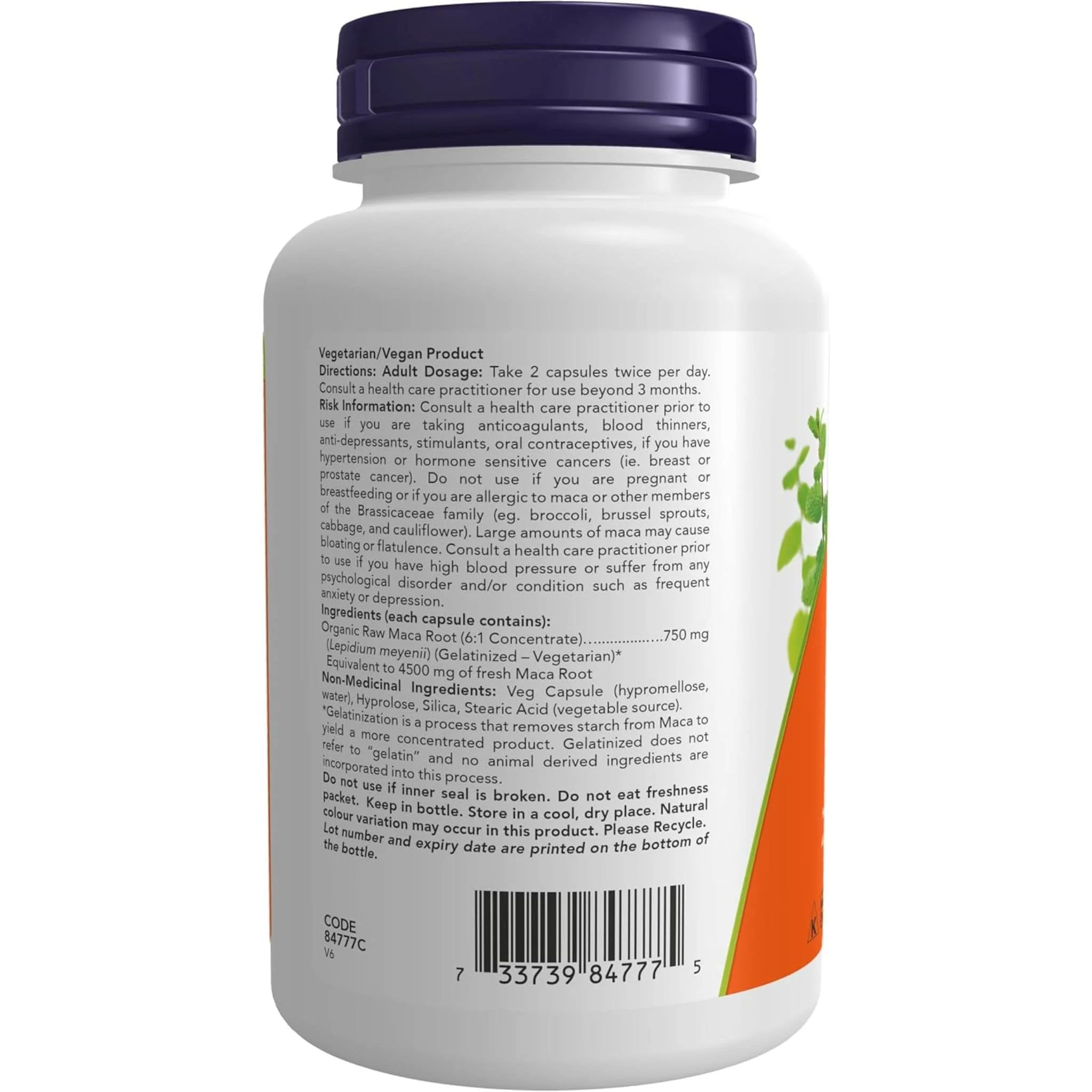 NOW Organic Maca 6:1 Extract 750mg, 90 VCaps - Image 3