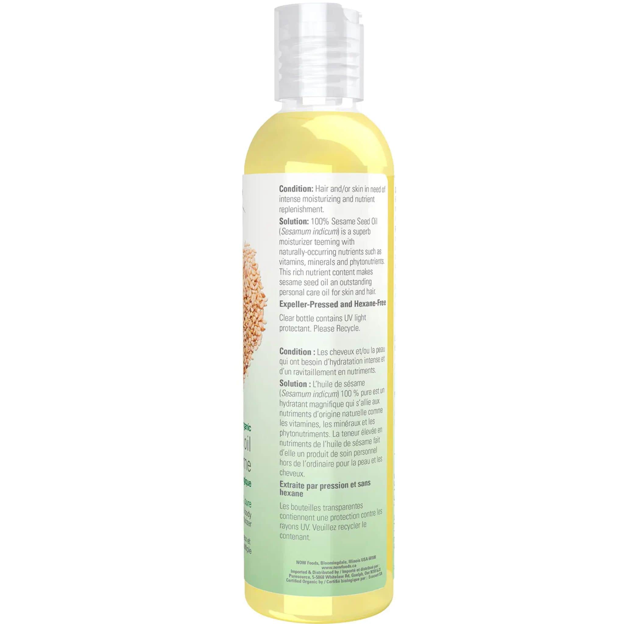 NOW Organic Sesame Seed Oil, 100% Pure, 237ml - Image 3