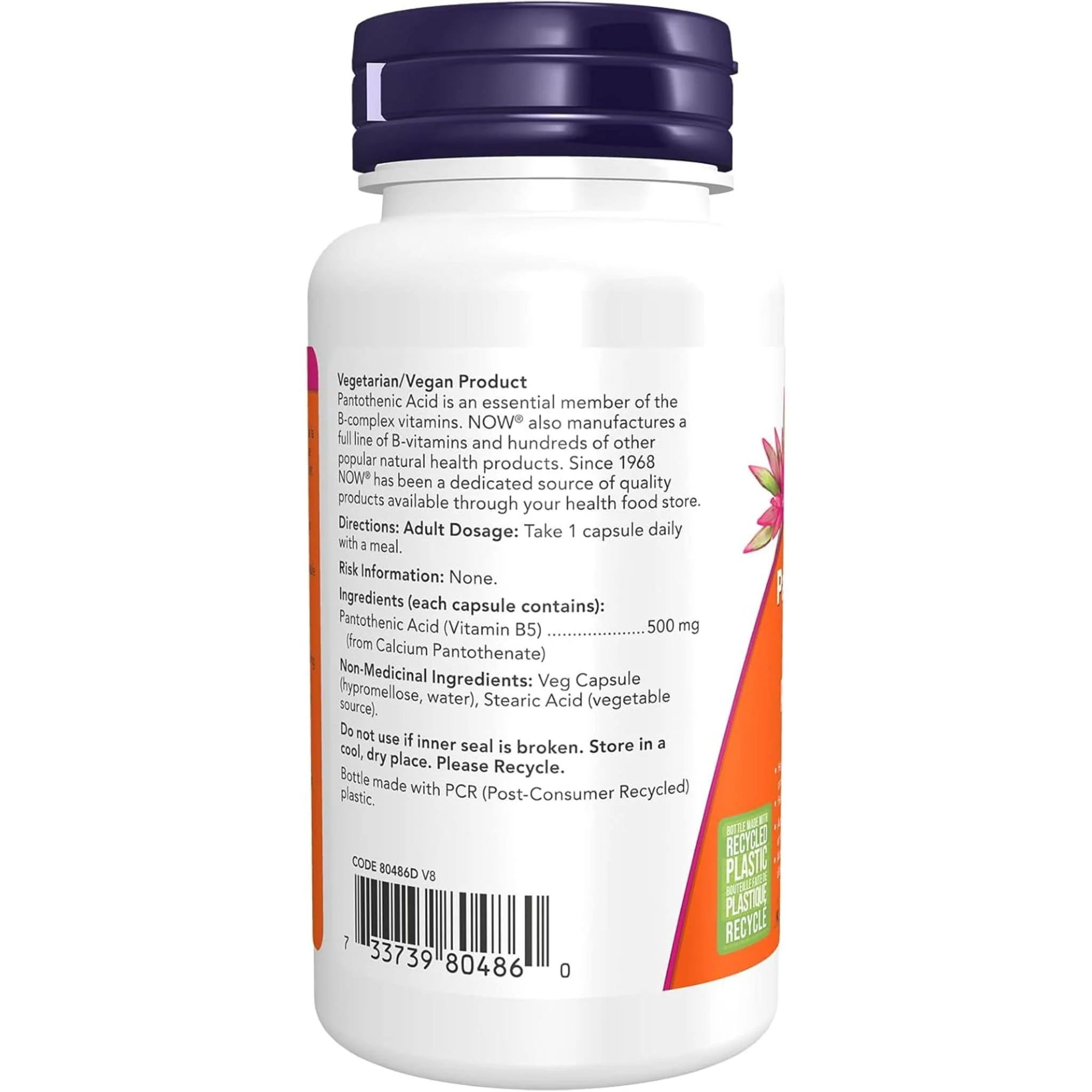 NOW Pantothenic Acid 500mg - Image 2