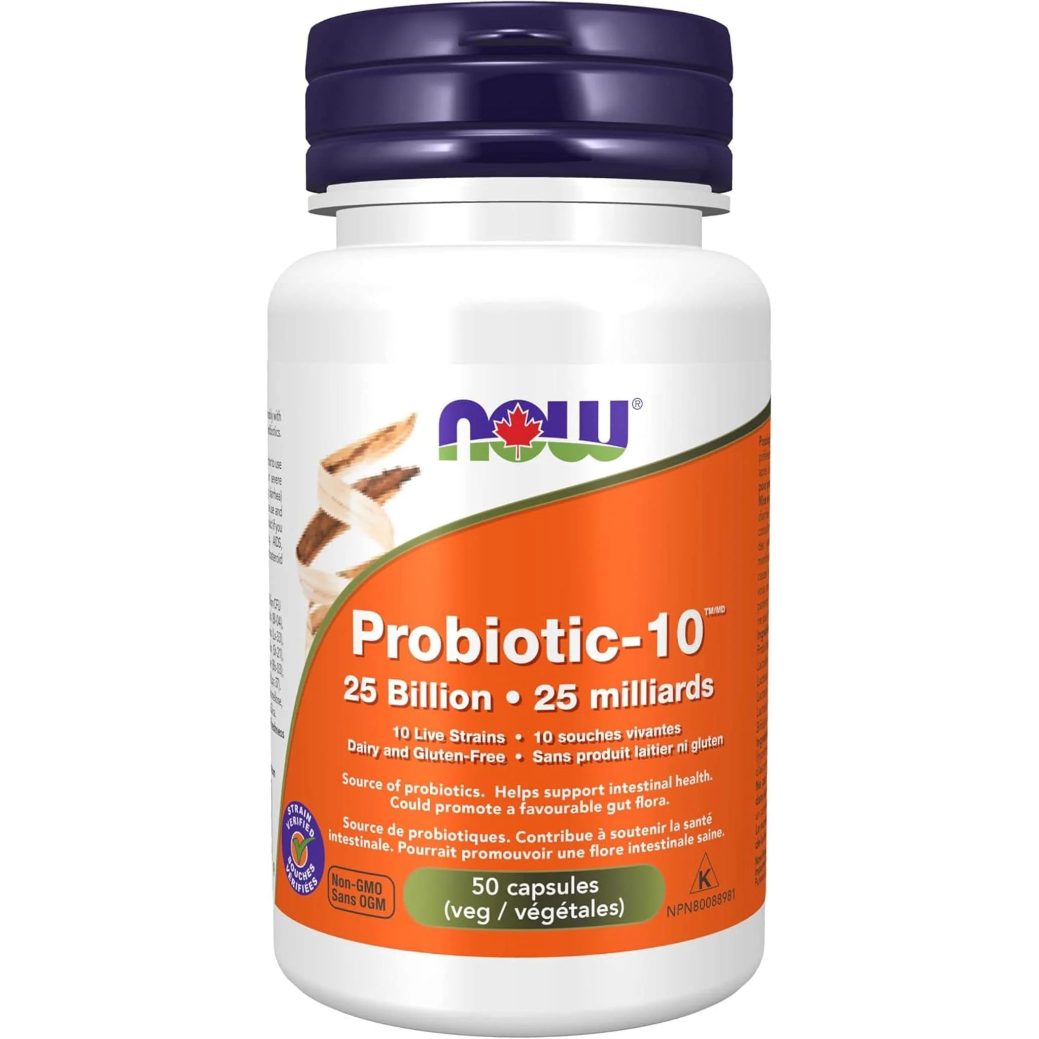 NOW Probiotic-10 (Dairy Free), 25 Billion, 50 VCaps - Store in Fridge - Image 2