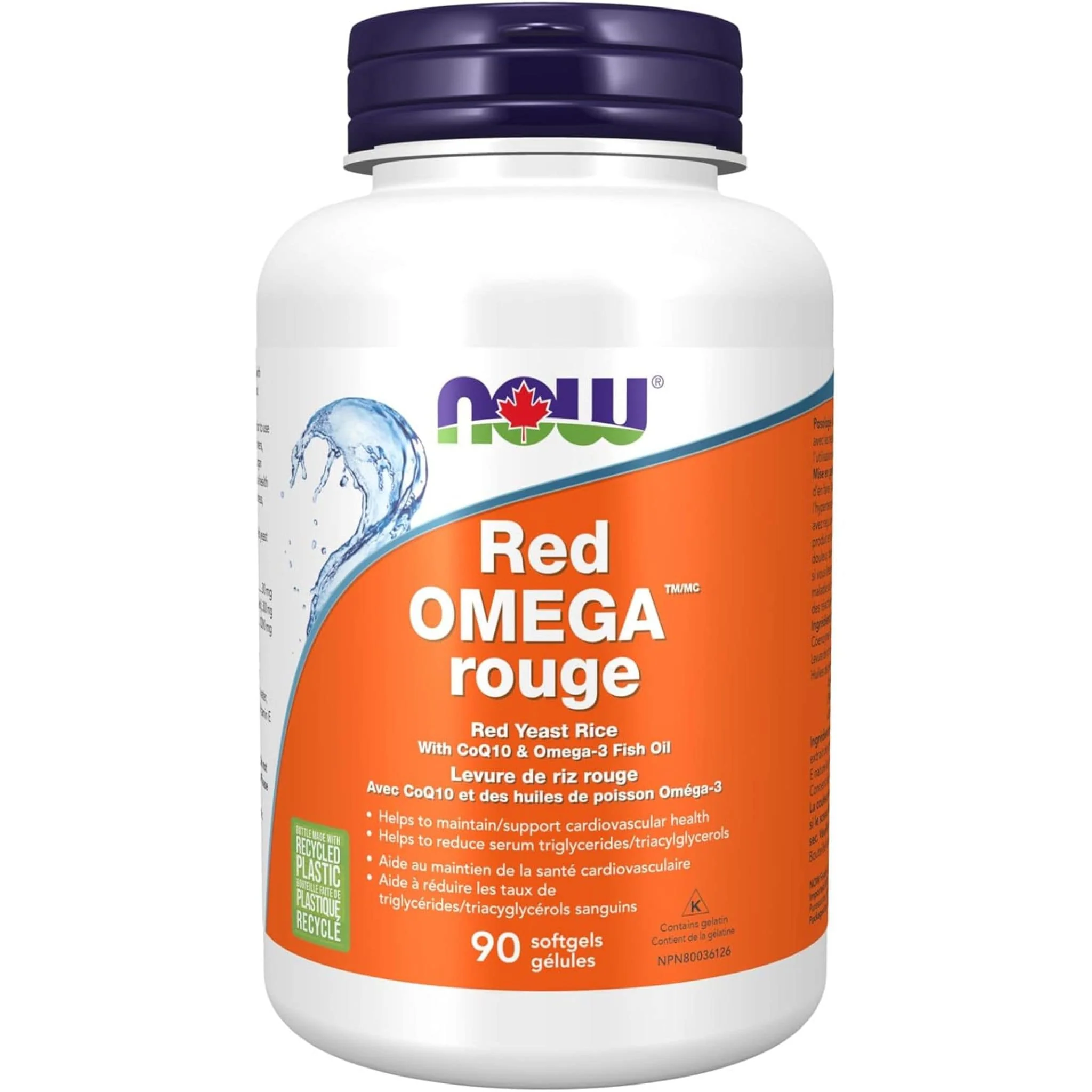 NOW Red Omega with 300mg Red Yeast Rice + CoQ10 + Omega-3, 90 Softgels