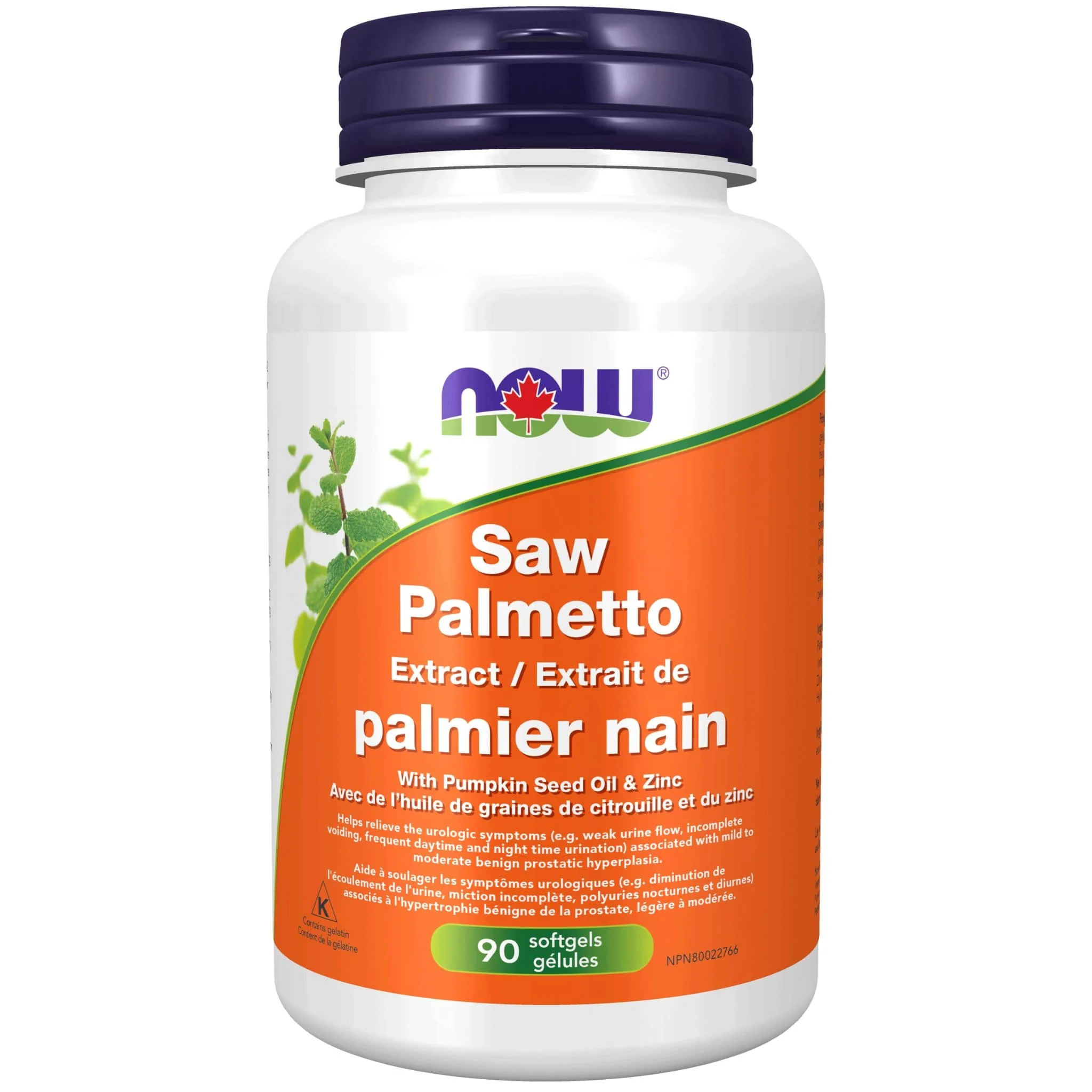 NOW Saw Palmetto Extract 80mg with Pumpkin Seed Oil and Zinc, 90 Softgels