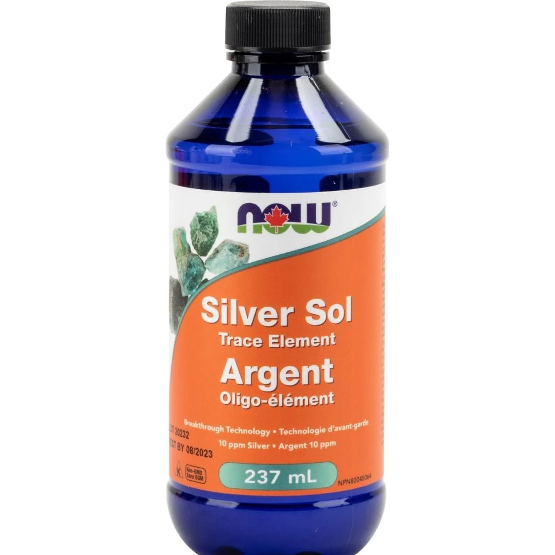 NOW Silver Sol Trace Element, nano-particle Liquid Silver, 10pmm, Vegan, 237ml