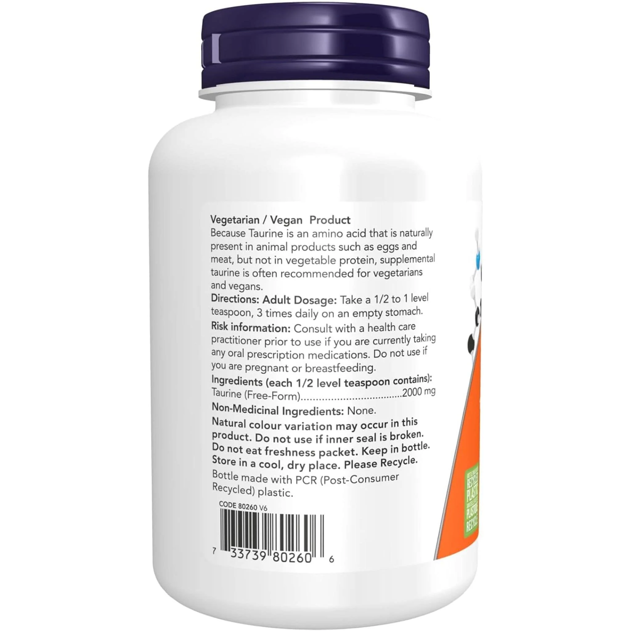 NOW Taurine Powder (100% Pure and Non-GMO), 227g - Image 3