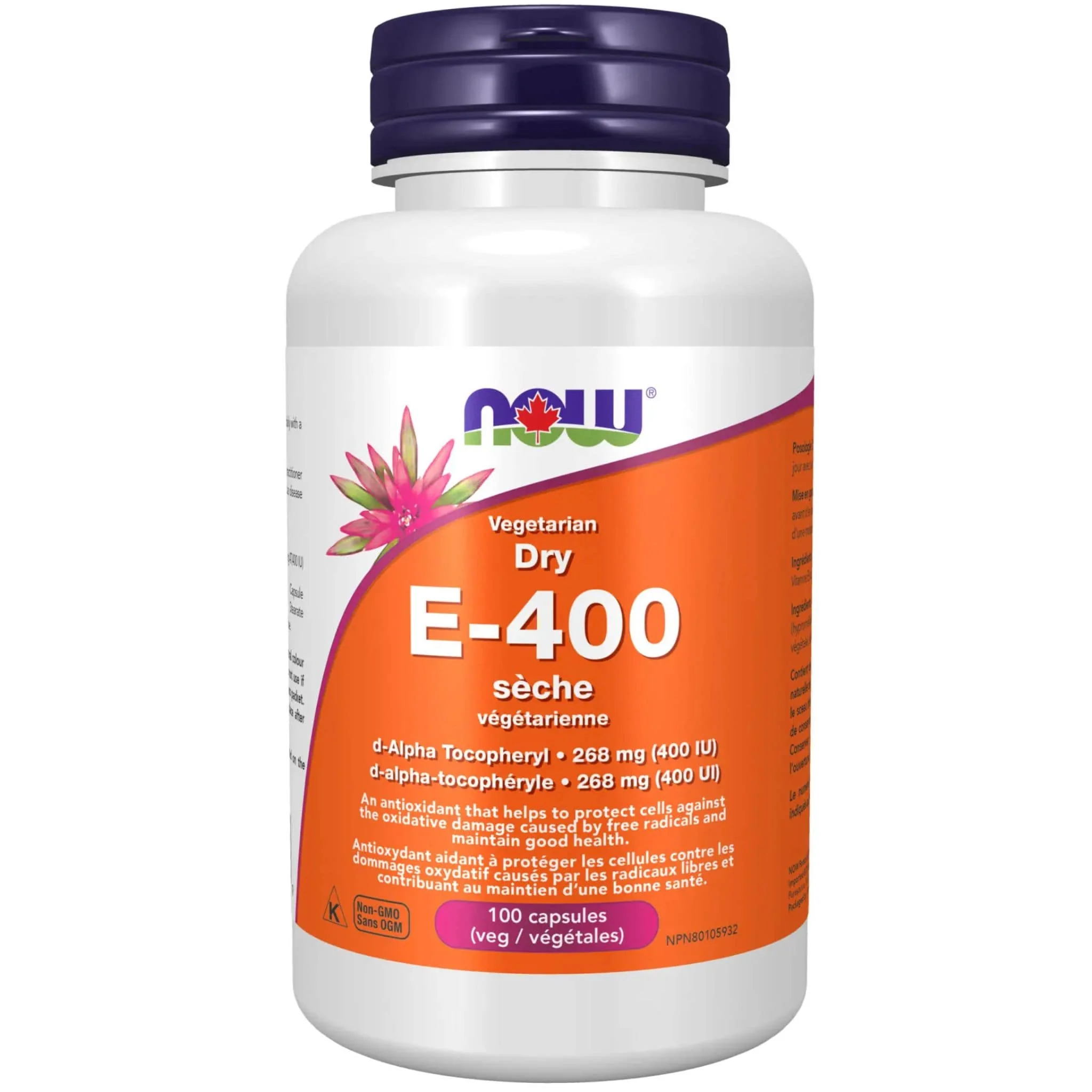NOW Vegetarian Dry Vitamin E-400 IU, 100 Capsules