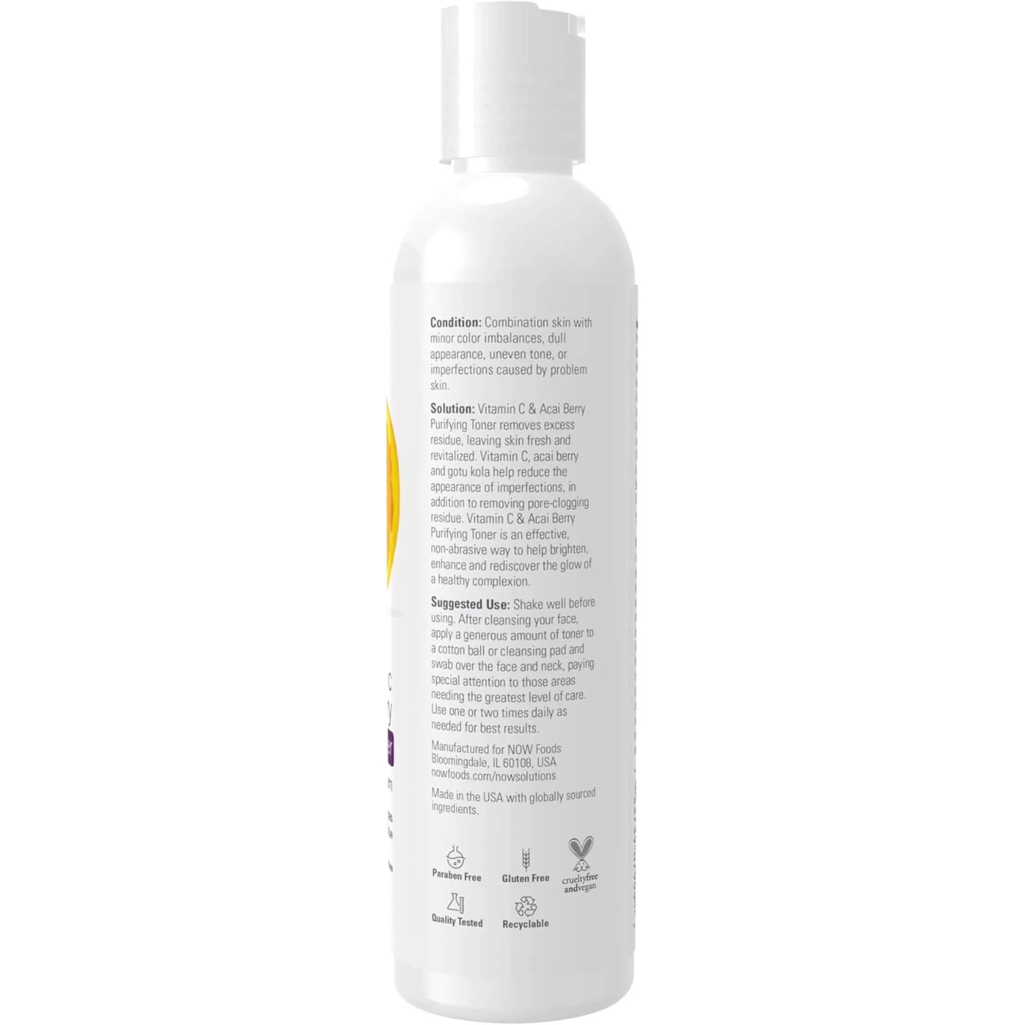 NOW Vitamin C & Acai Purifying Toner, Paraben Free, 237g - Image 3