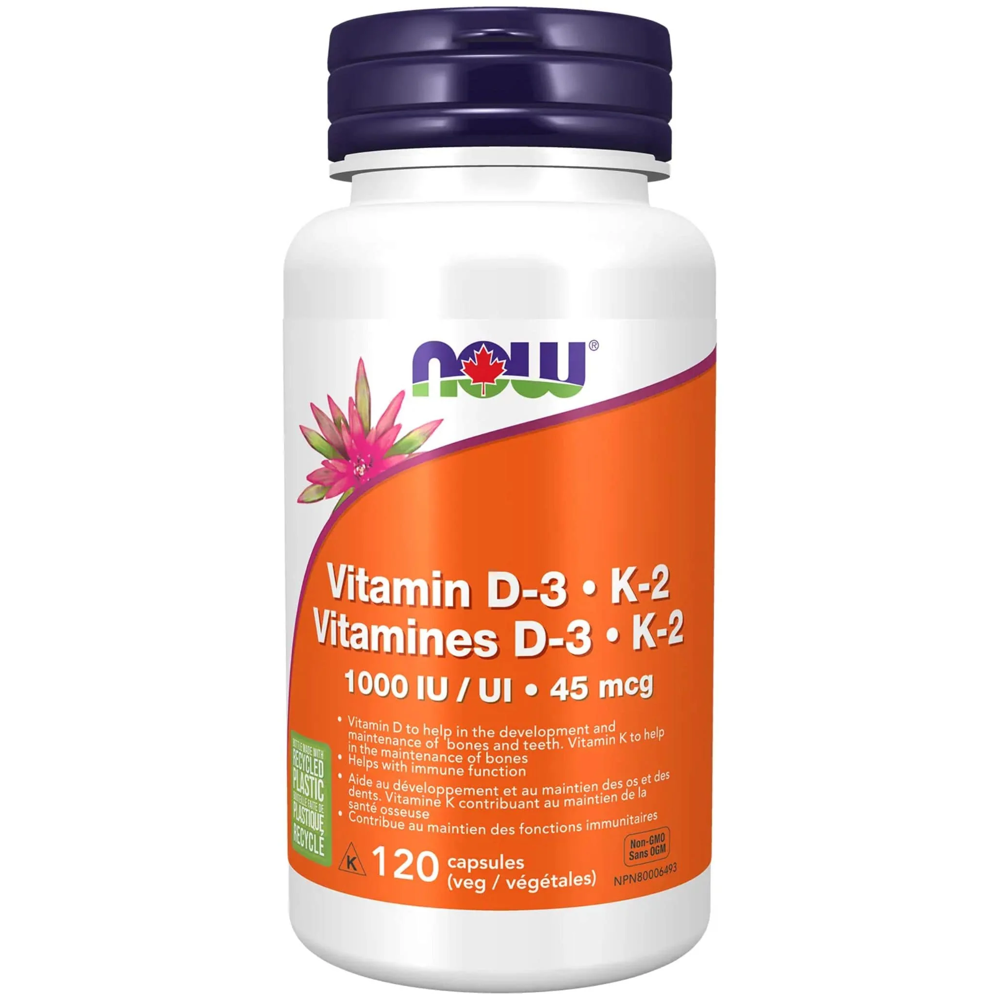 NOW Vitamin D3 & K2, 1000IU & 45mcg, 120 Vcaps