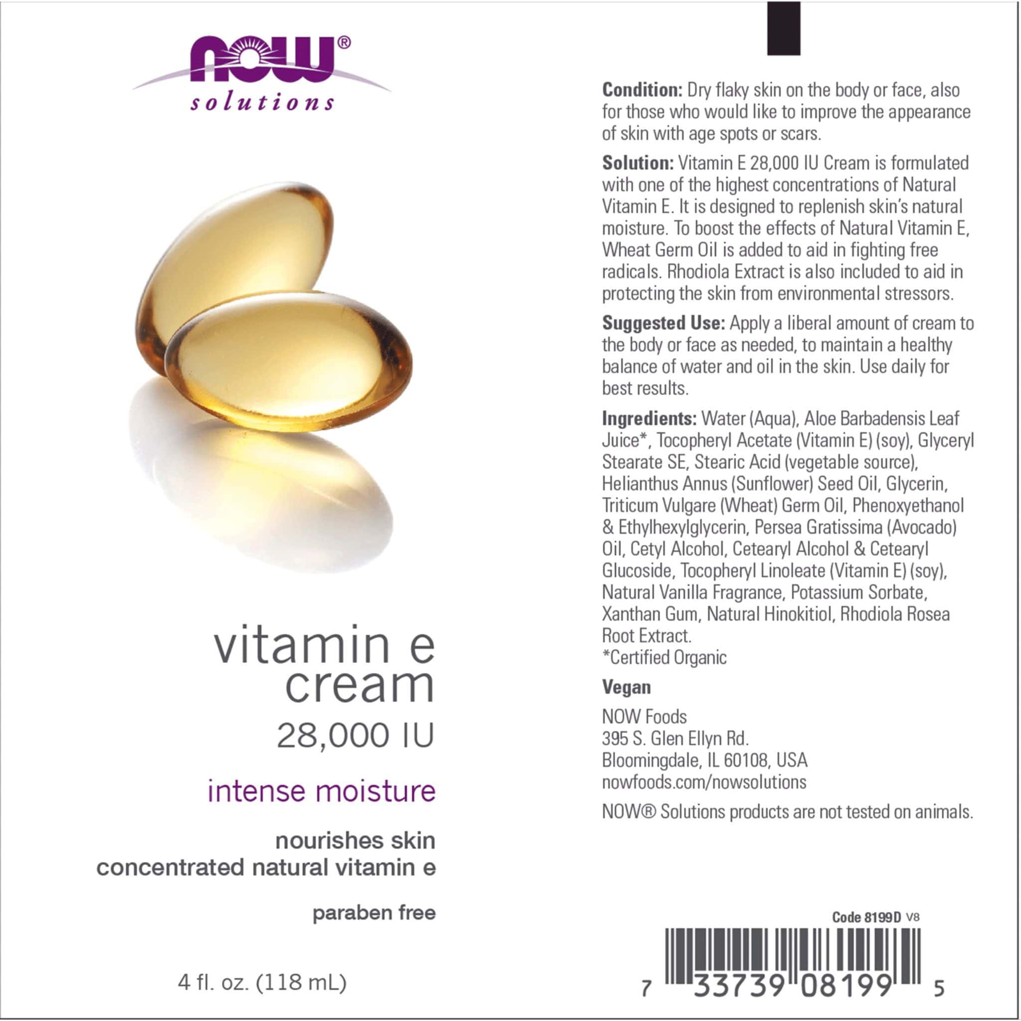 NOW Vitamin E Cream, 28,000IU, 118ml - Image 3
