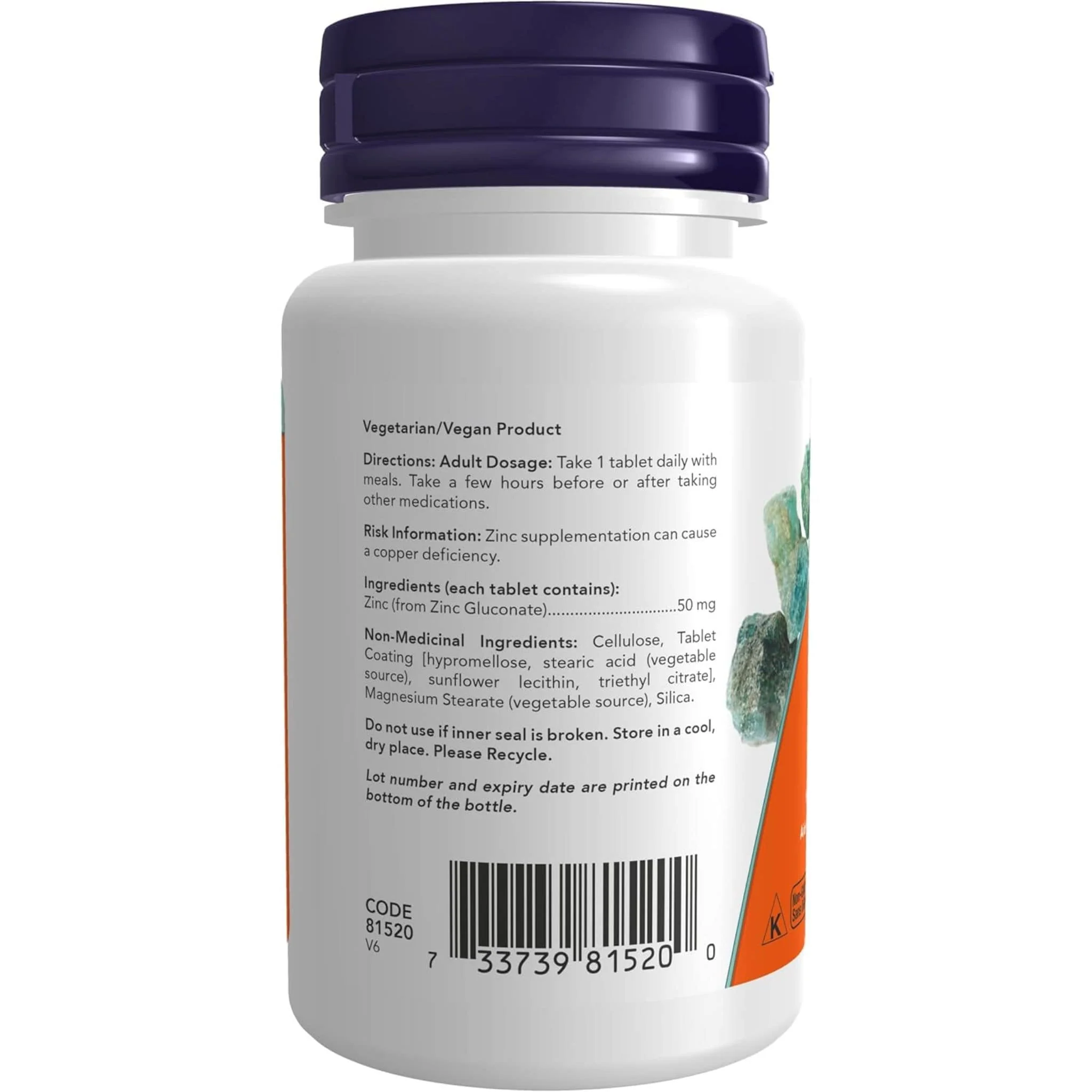 NOW Zinc Gluconate 50mg Tablets - Image 3