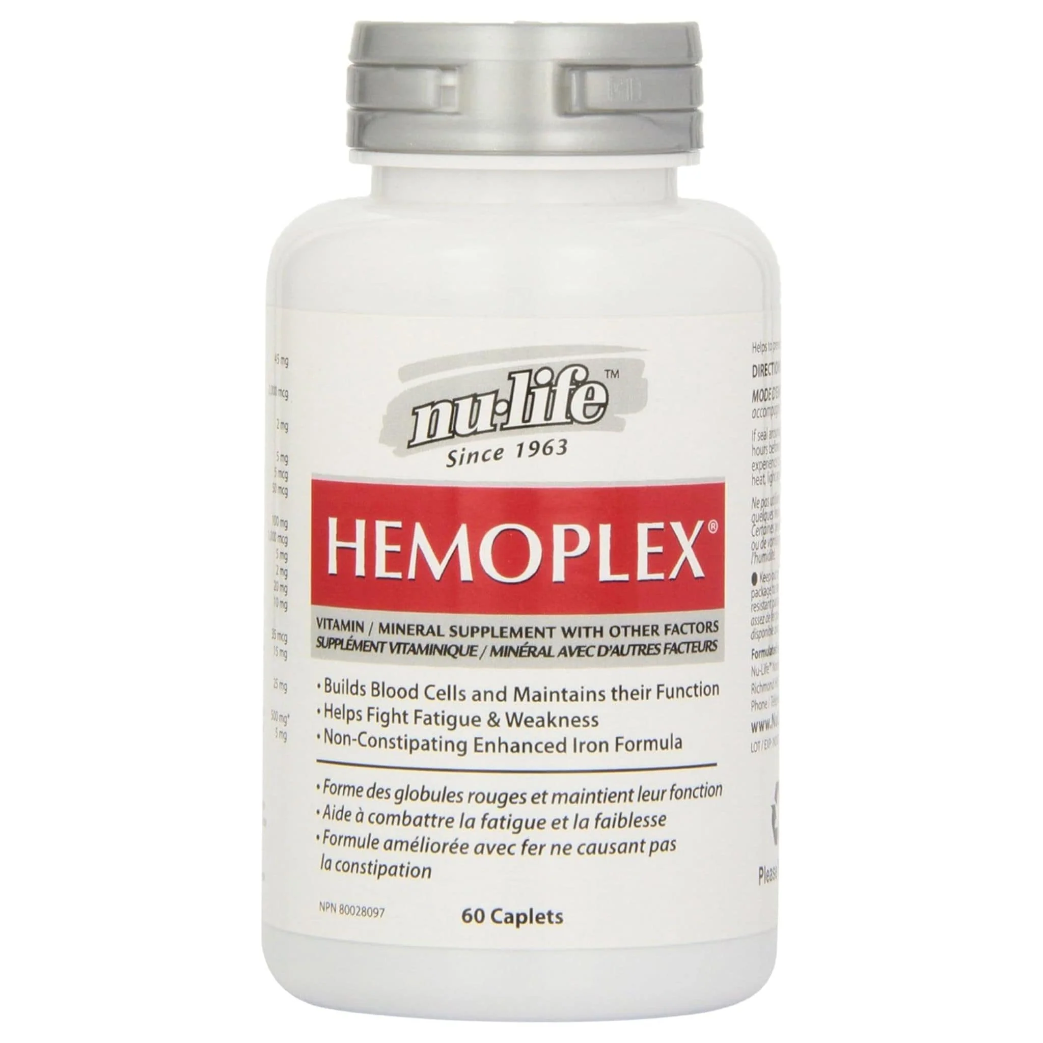 Nu-Life Hemoplex Iron Pills, 45mg Iron with Multi-Mineral and Vitamin C