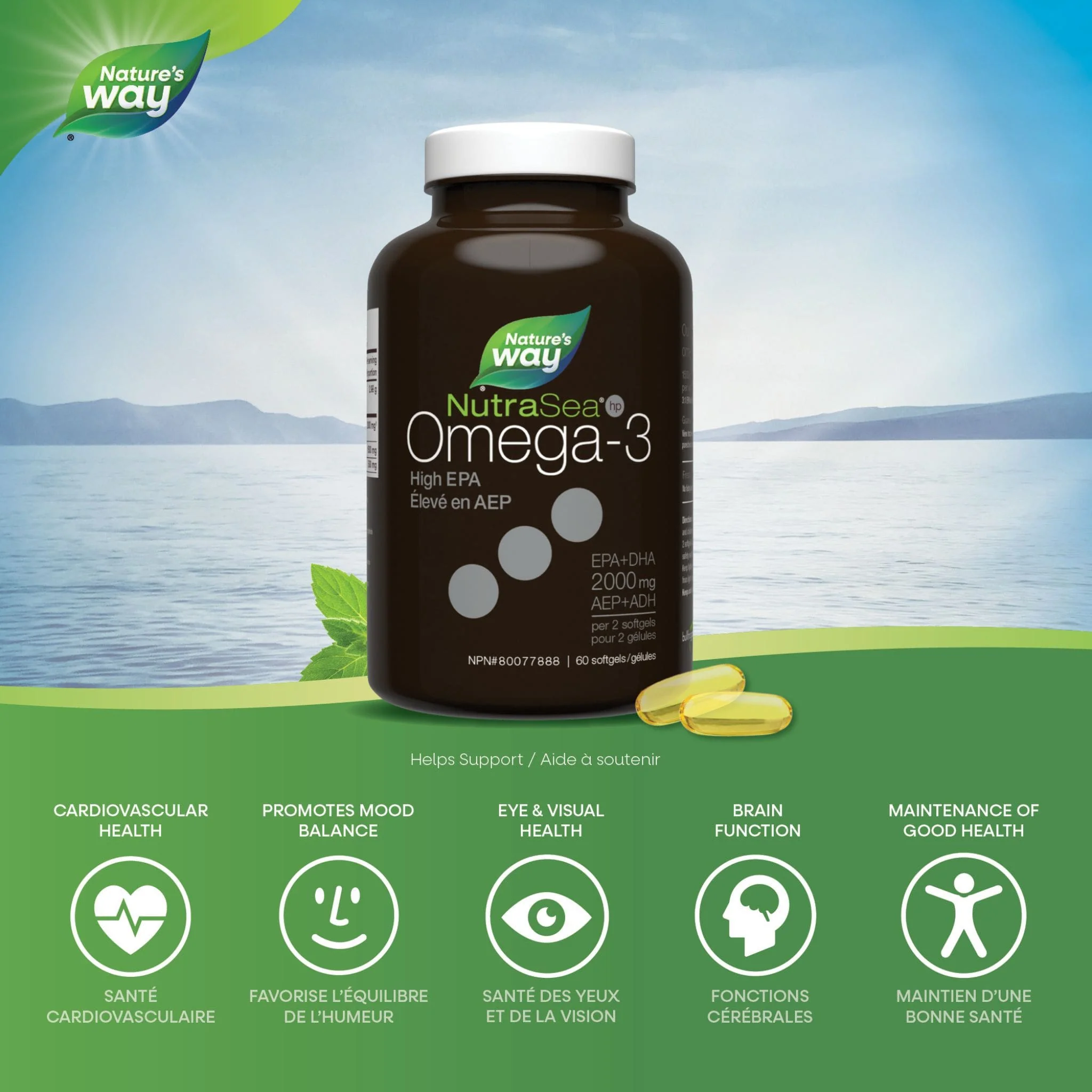 NutraSea HP Omega-3 Extra Strength EPA Fish Oil, Fresh Mint, 60 Liquid Softgels - Image 4