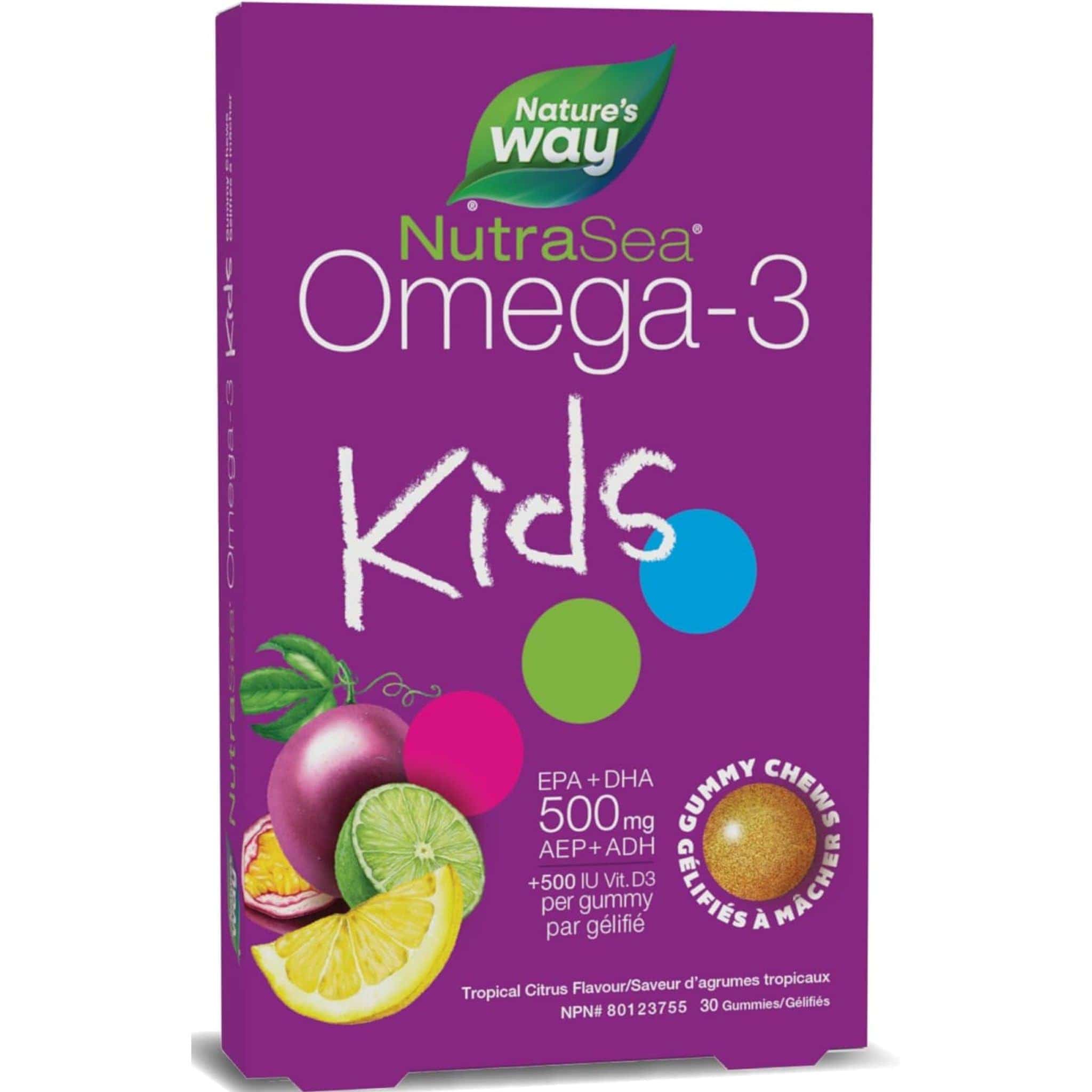 NutraSea Omega 3 For Kids Plus Vitamin D3 Gummy Chews, 500mg EPA and DHA, 30 Gummies