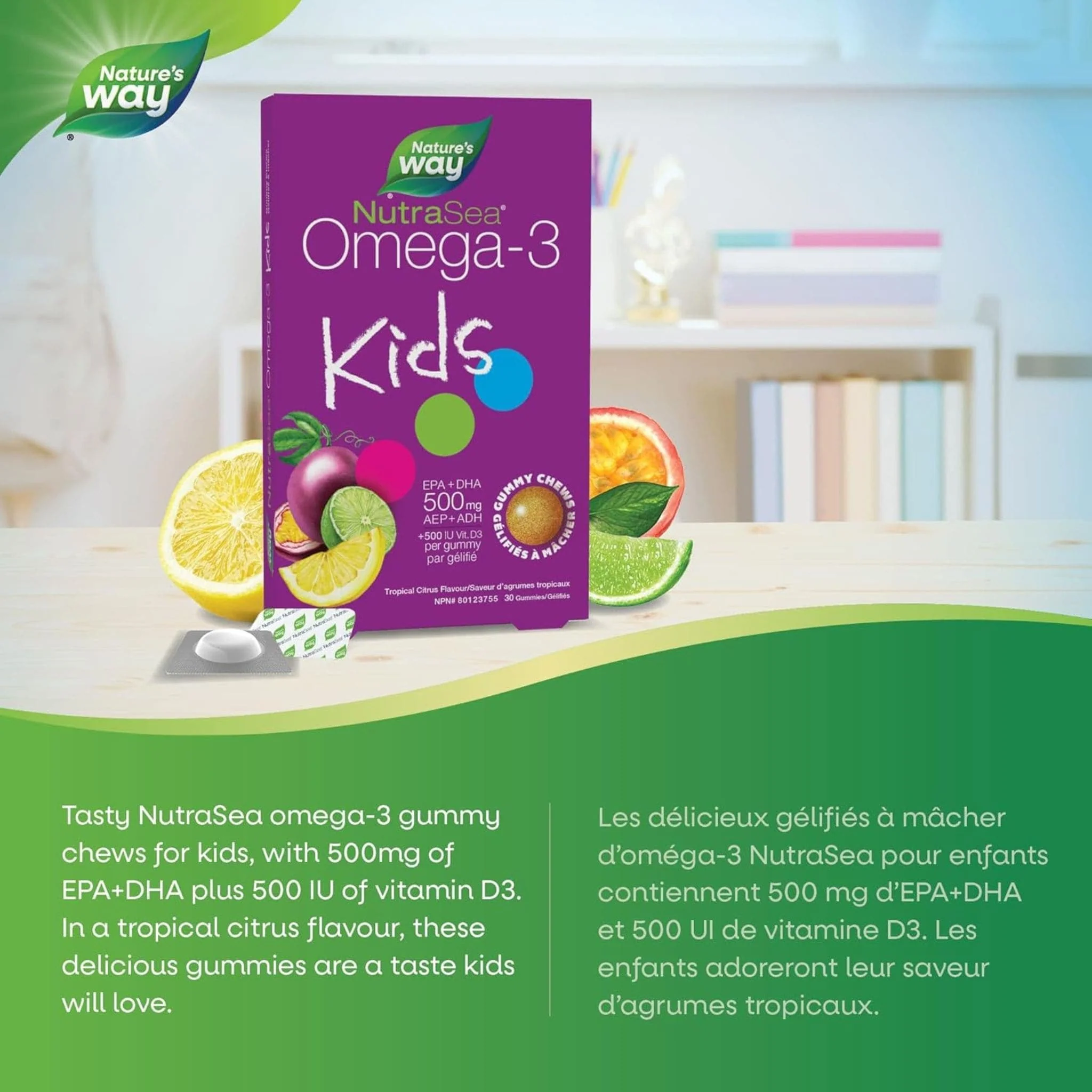 NutraSea Omega 3 For Kids Plus Vitamin D3 Gummy Chews, 500mg EPA and DHA, 30 Gummies - Image 3