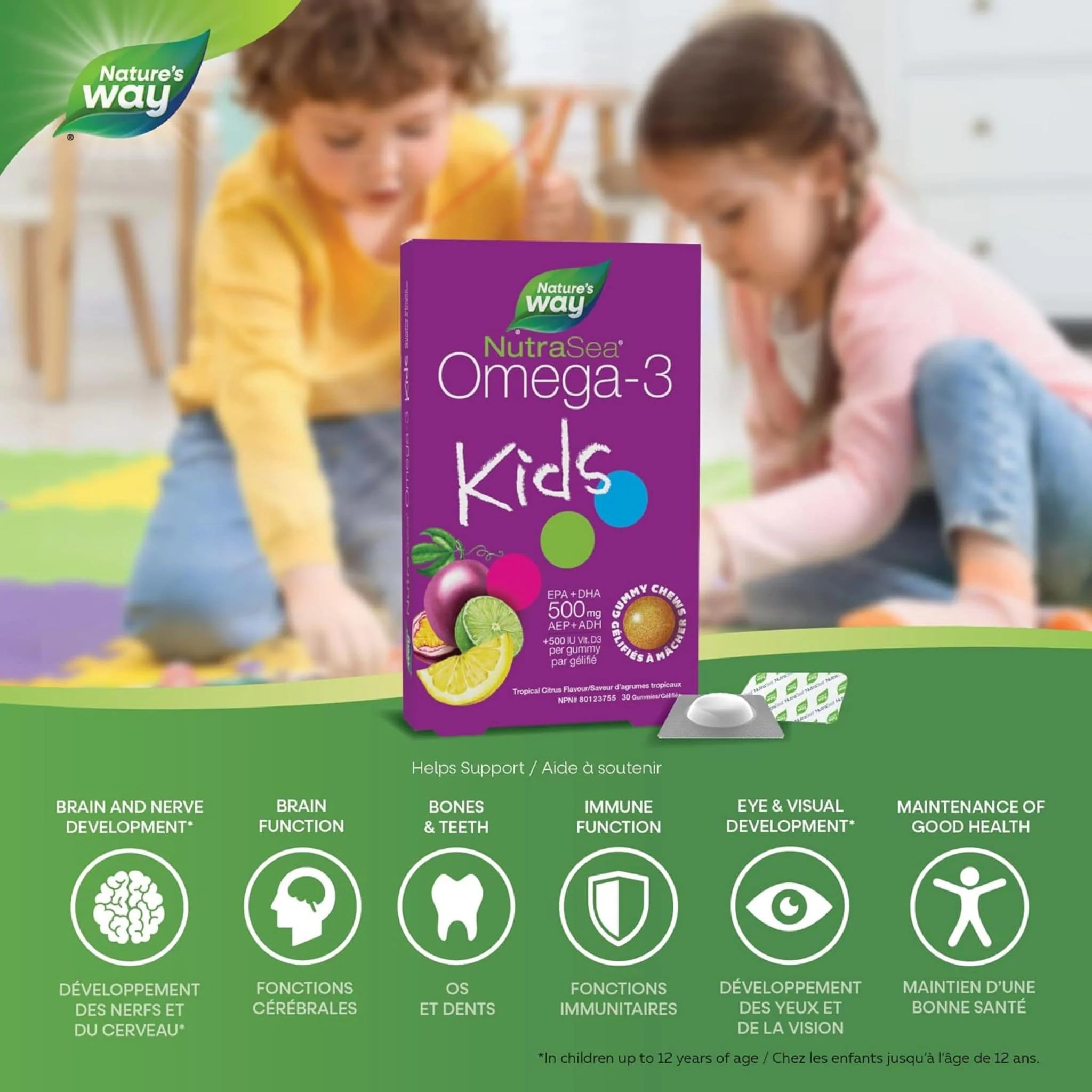 NutraSea Omega 3 For Kids Plus Vitamin D3 Gummy Chews, 500mg EPA and DHA, 30 Gummies - Image 4
