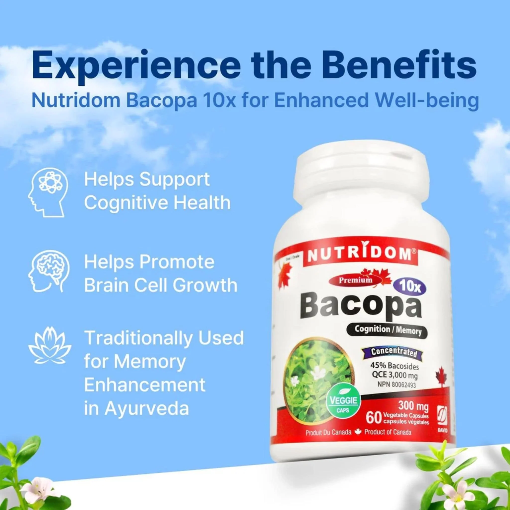 Nutridom Bacopa 10x, 300mg, 45% Bacosides, Supports Cognitive Health, 60 Vegetable Capsules - Image 3