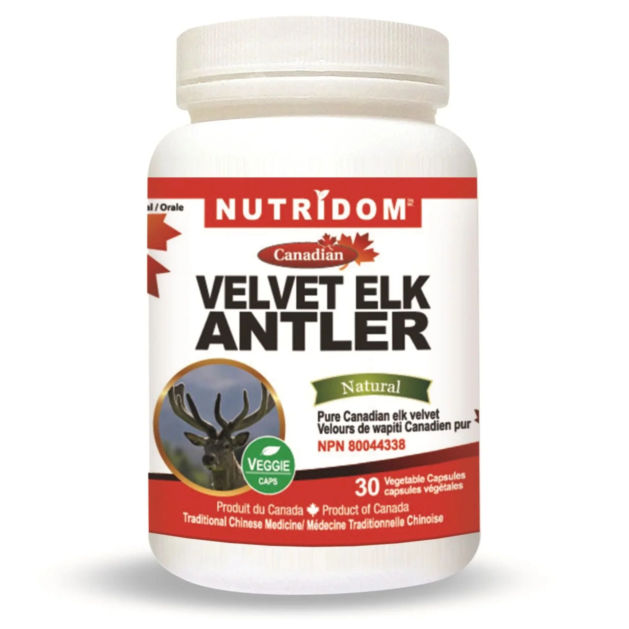 Nutridom Elk Antler Velvet 500mg, Canadian, Freeze-Dried, 30 Vegetable Capsules