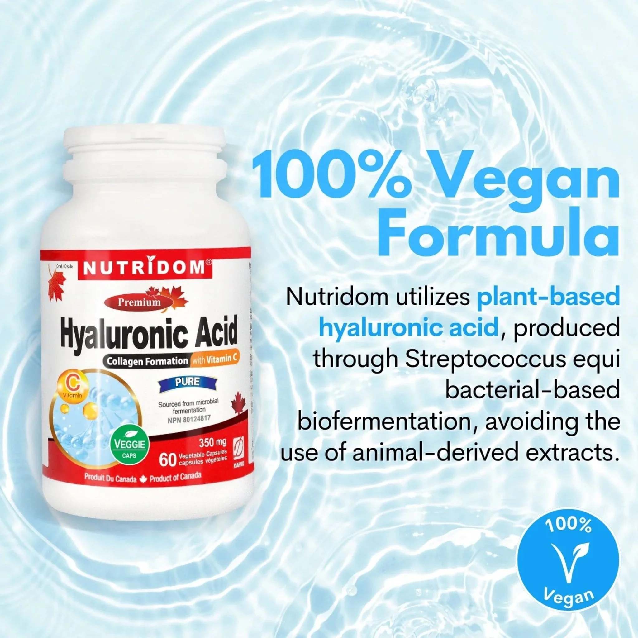 Nutridom Hyaluronic Acid with Vitamin C, Support for Collagen Formation, 60 Vegetable Capsules - Image 2