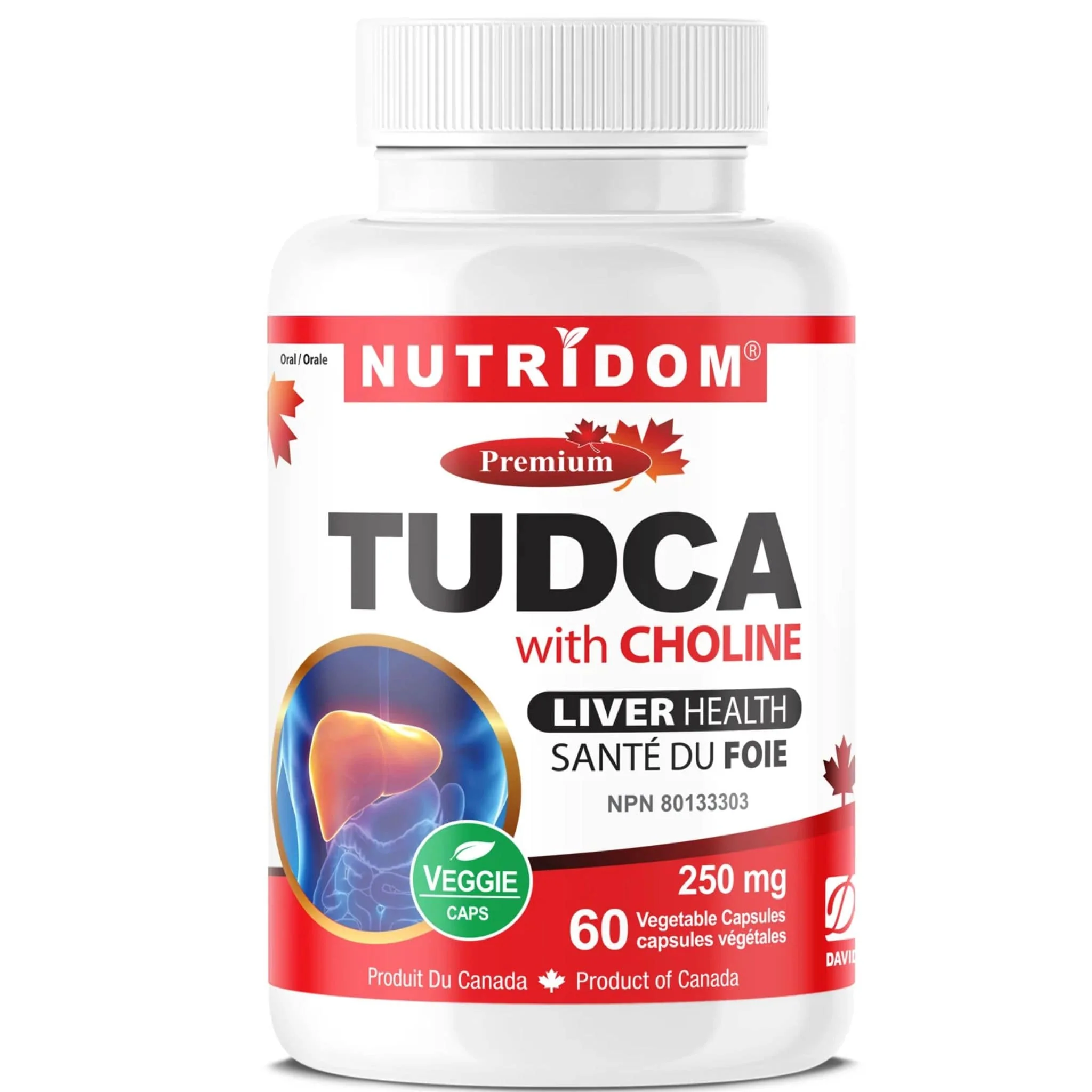 Nutridom TUDCA with Tauroursodeoxycholic Acid 250mg and Choline 27mg, Supports Liver Health, 60 Vegetable Capsules