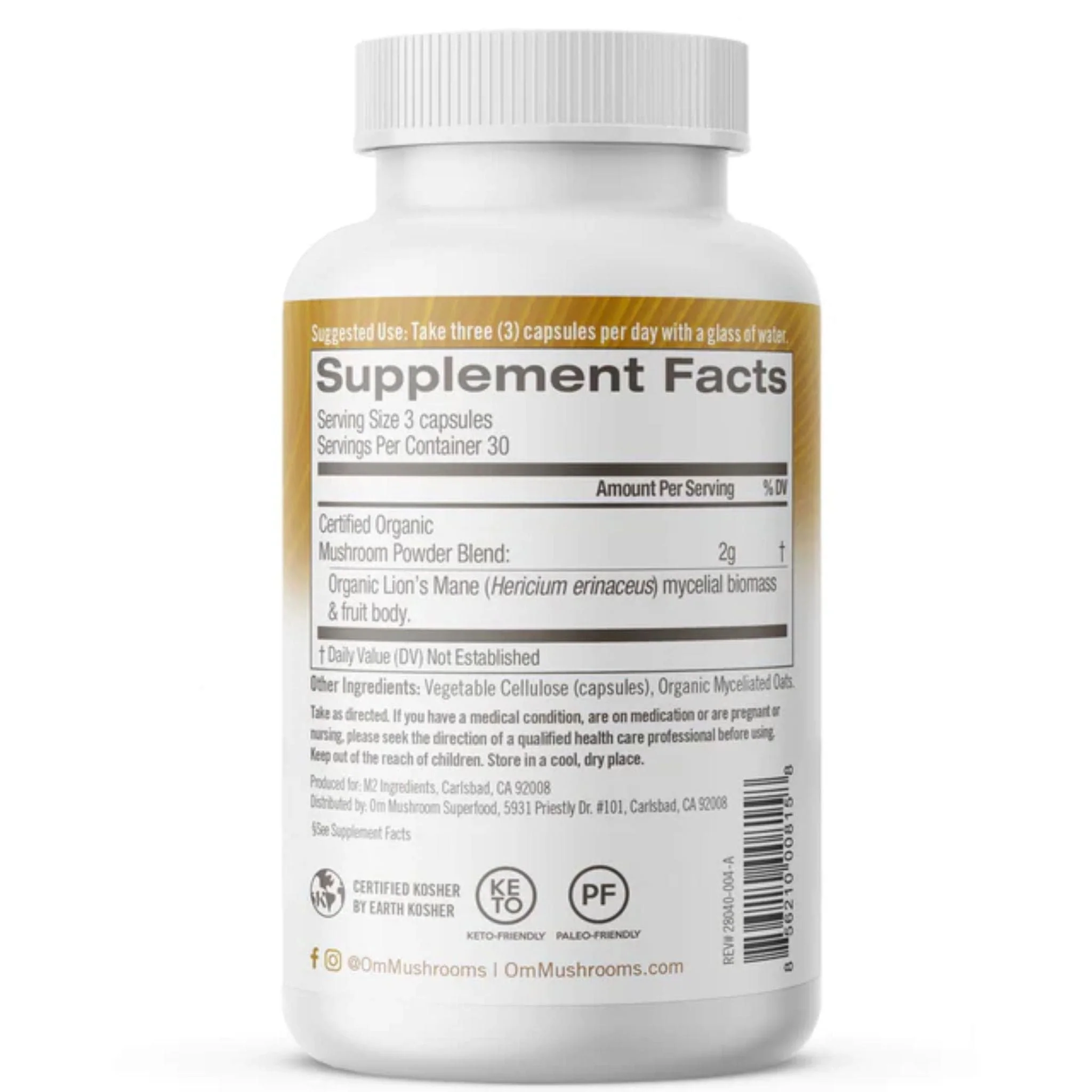 OM Mushroom Organic Lions Mane Mushroom 667mg, 75 Capsules - Image 2