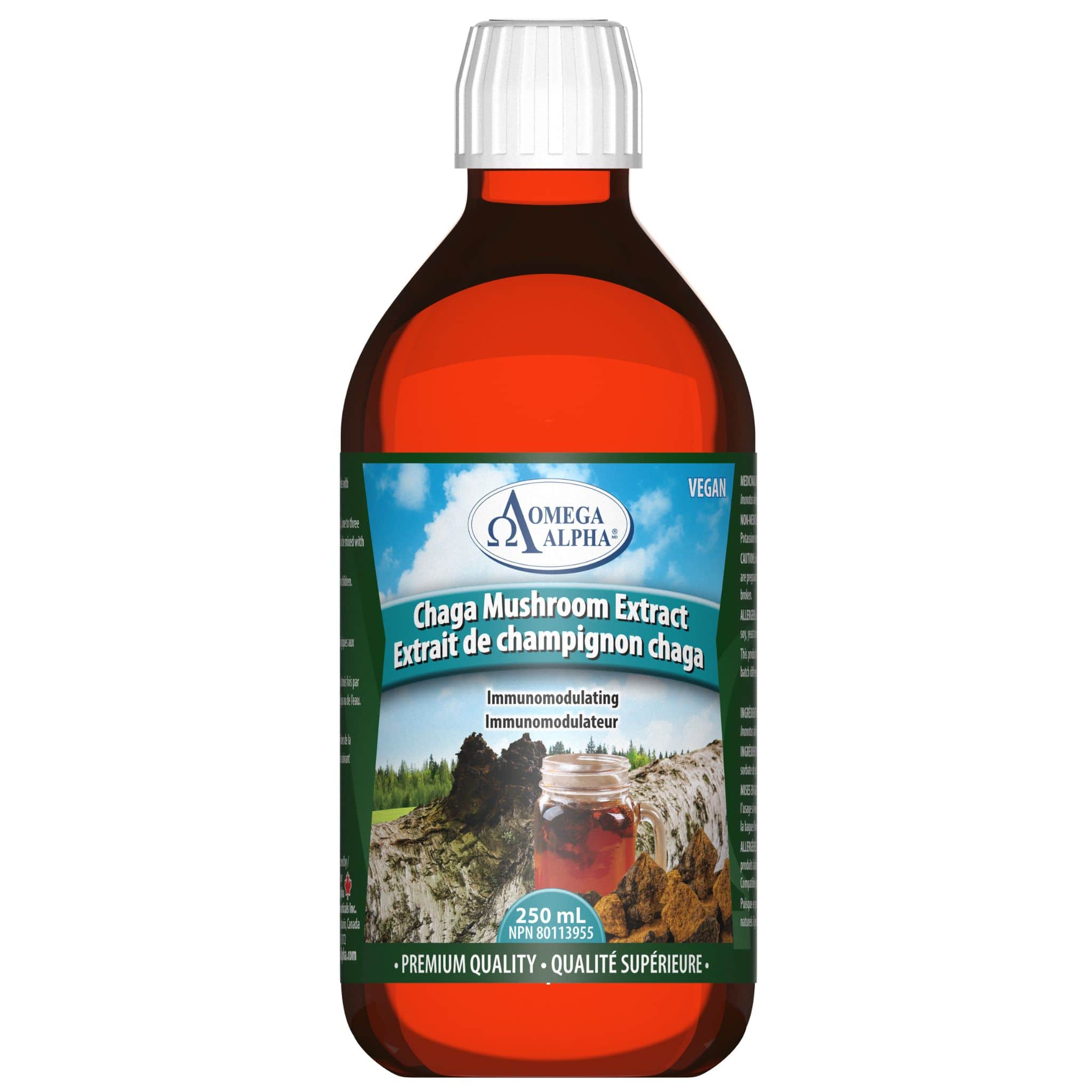 Omega Alpha Chaga Mushroom Liquid Extract 1000mg, Fast Absorbing, Immunomodulating, Contains beta-glucans, No Alcohol or Sweeteners, 250ml