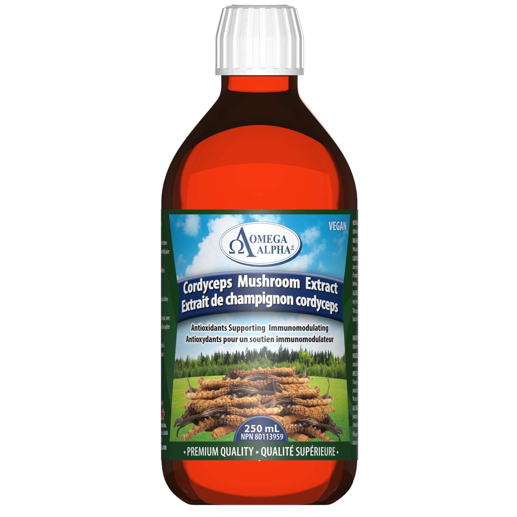 Omega Alpha Cordyceps Mushroom Liquid Extract 1000mg,  Fast Absorbing, Immunomodulating, Stamina and energy support, No Alcohol or Sweeteners, 250ml