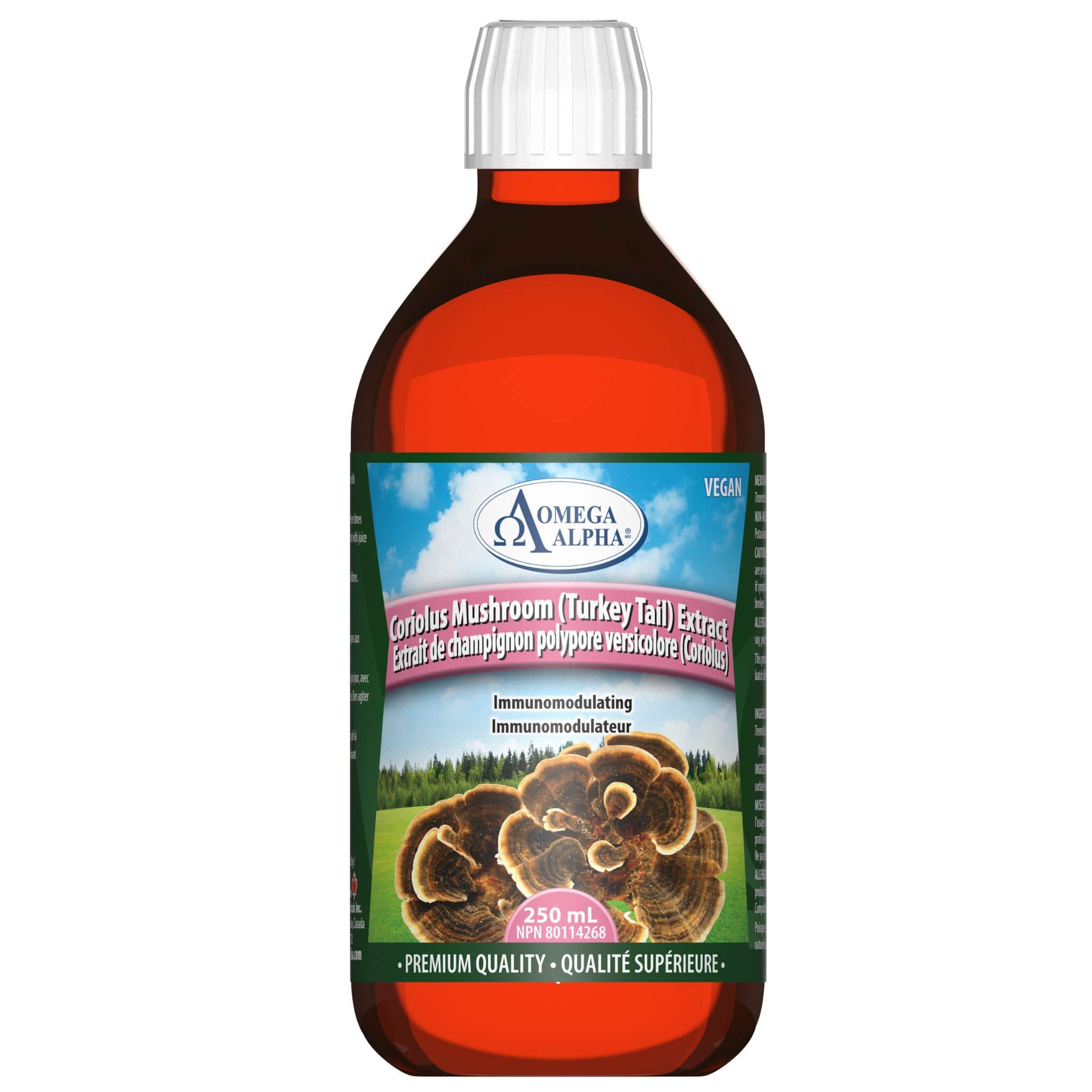 Omega Alpha Coriolus Turkey Tail Mushroom Liquid Extract 1000mg, Fast Absorbing, No Alcohol or Sweeteners, Immunomodulating, 250ml