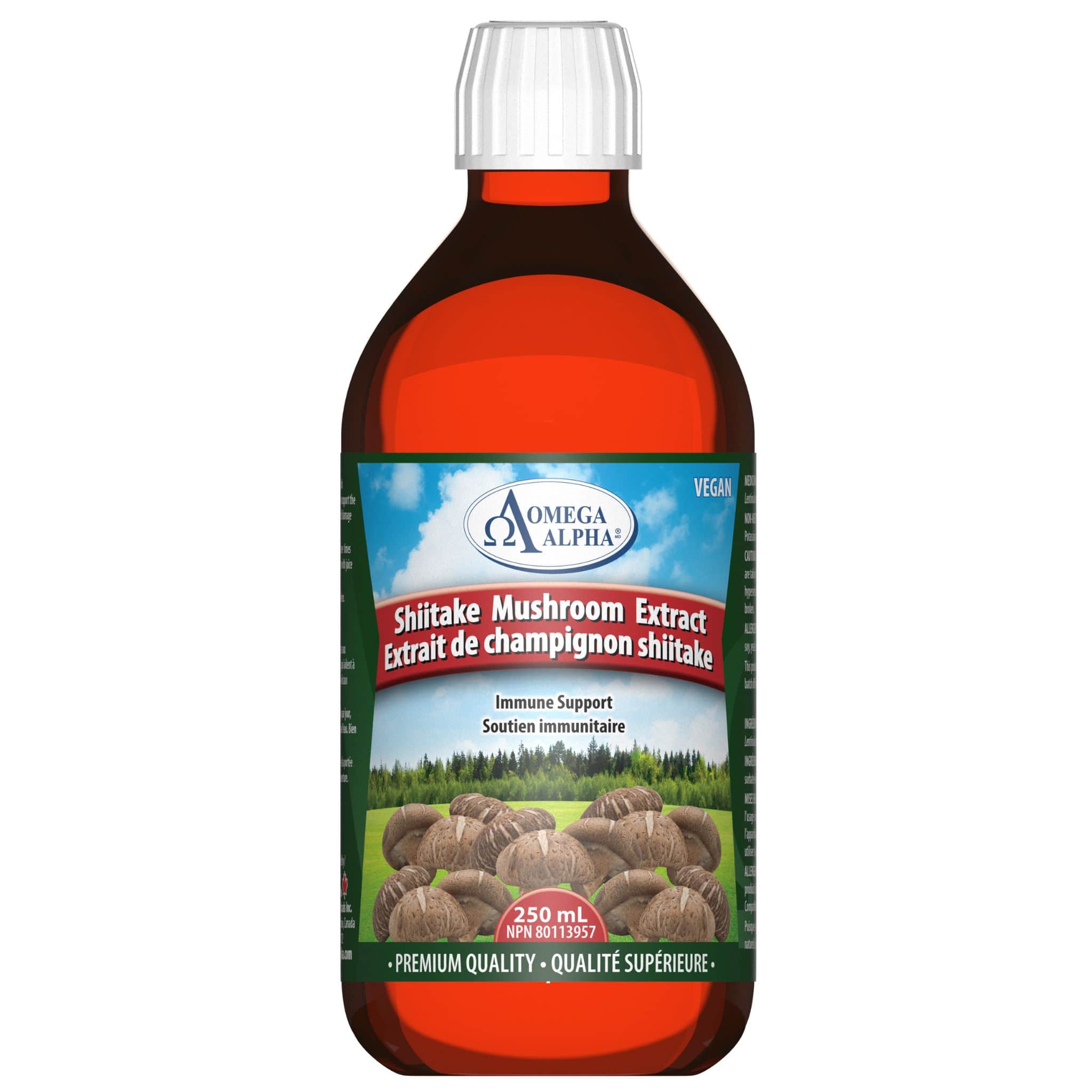 Omega Alpha Shiitake Mushroom Liquid Extract 1000mg, Fast Absorbing, No Alcohol or Sweeteners,Supports Immune, 250ml