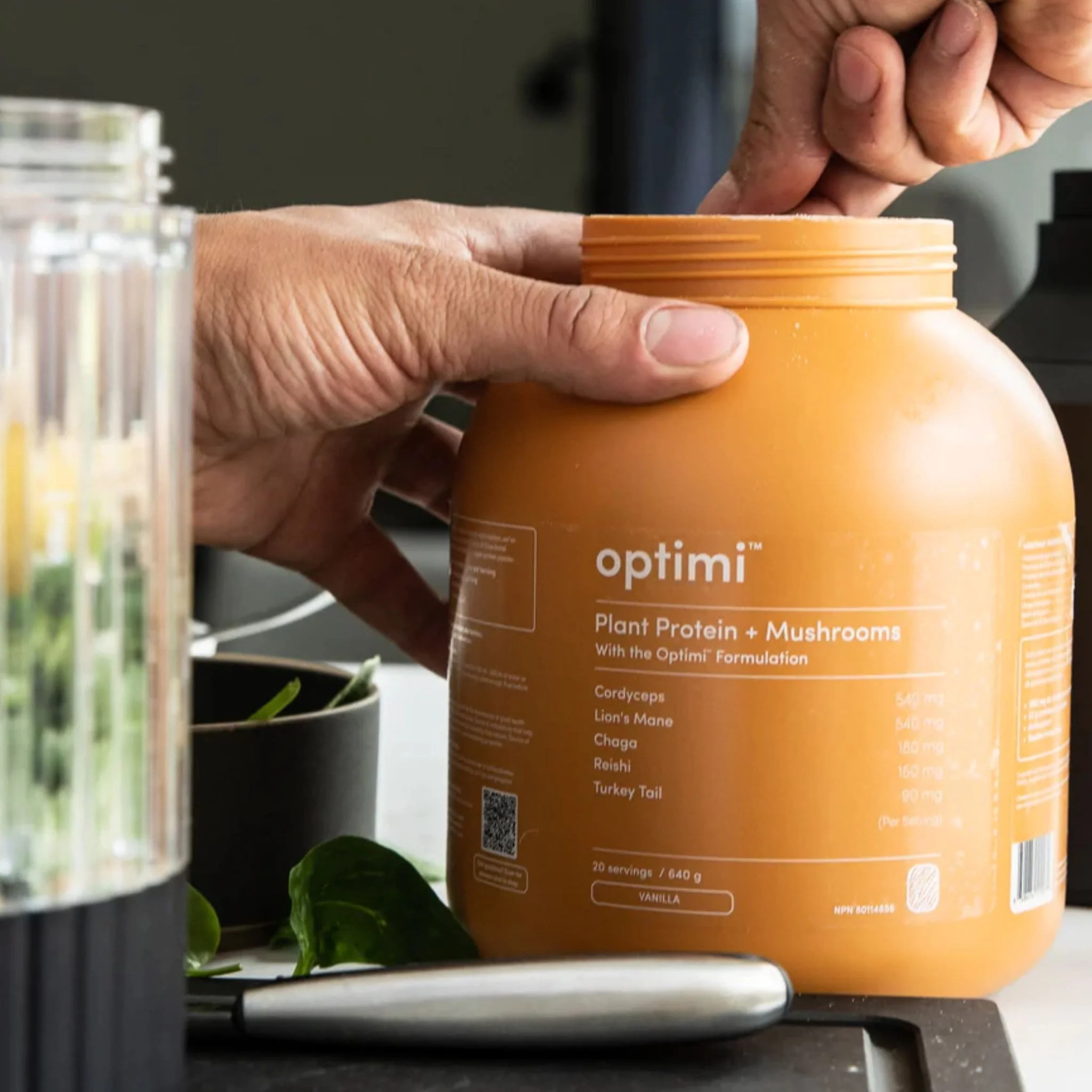 Optimi Plant Protein Powder + Mushroom Protein Powder, Vegan, Organic Ingredients, 640g - Image 5