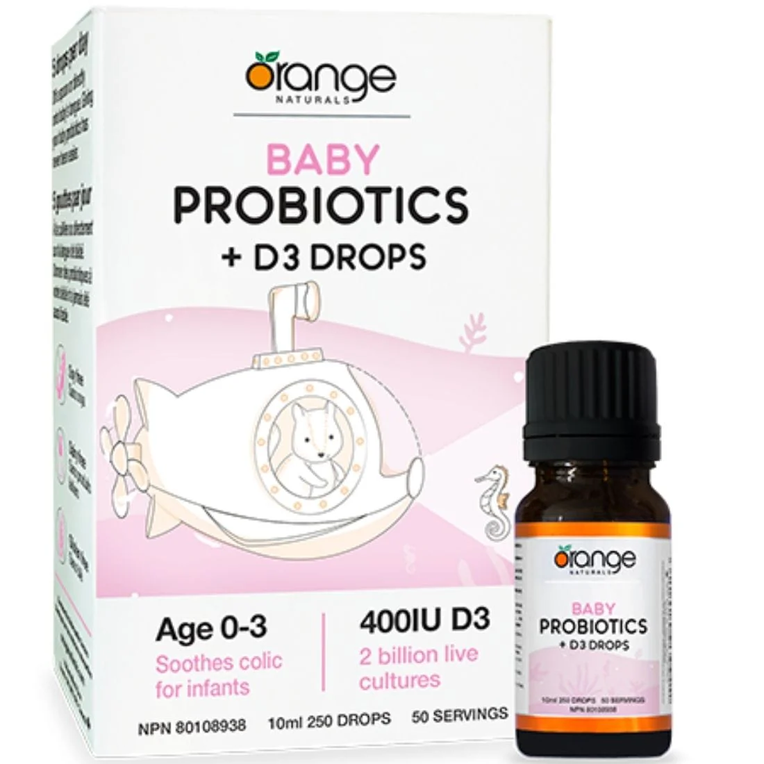 Orange Naturals Baby Probiotics + D3 Drops, 10ml