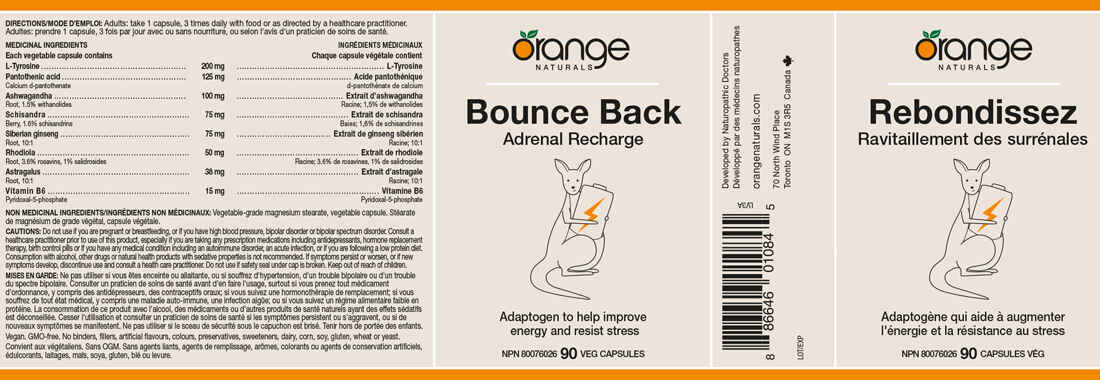 Orange Naturals Bounce Back (Adrenal Support), 90 Vegetable Capsules - Image 2