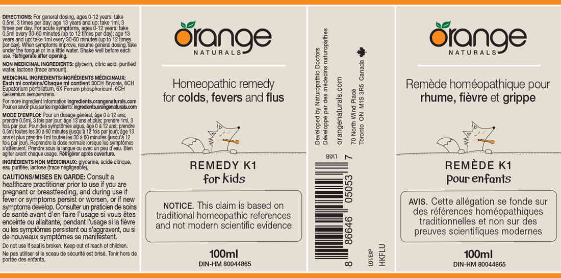 Orange Naturals Remedy K1 (Formerly Cold+Flu for kids) Homeopathic, 100ml - Image 2