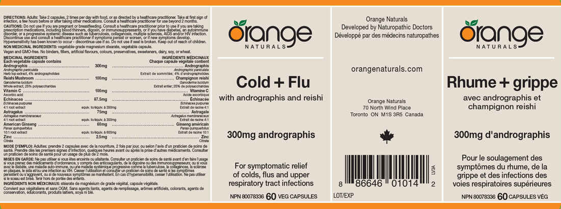Orange Naturals Cold + Flu with Echinacea 500mg, 60 Capsules - Image 2