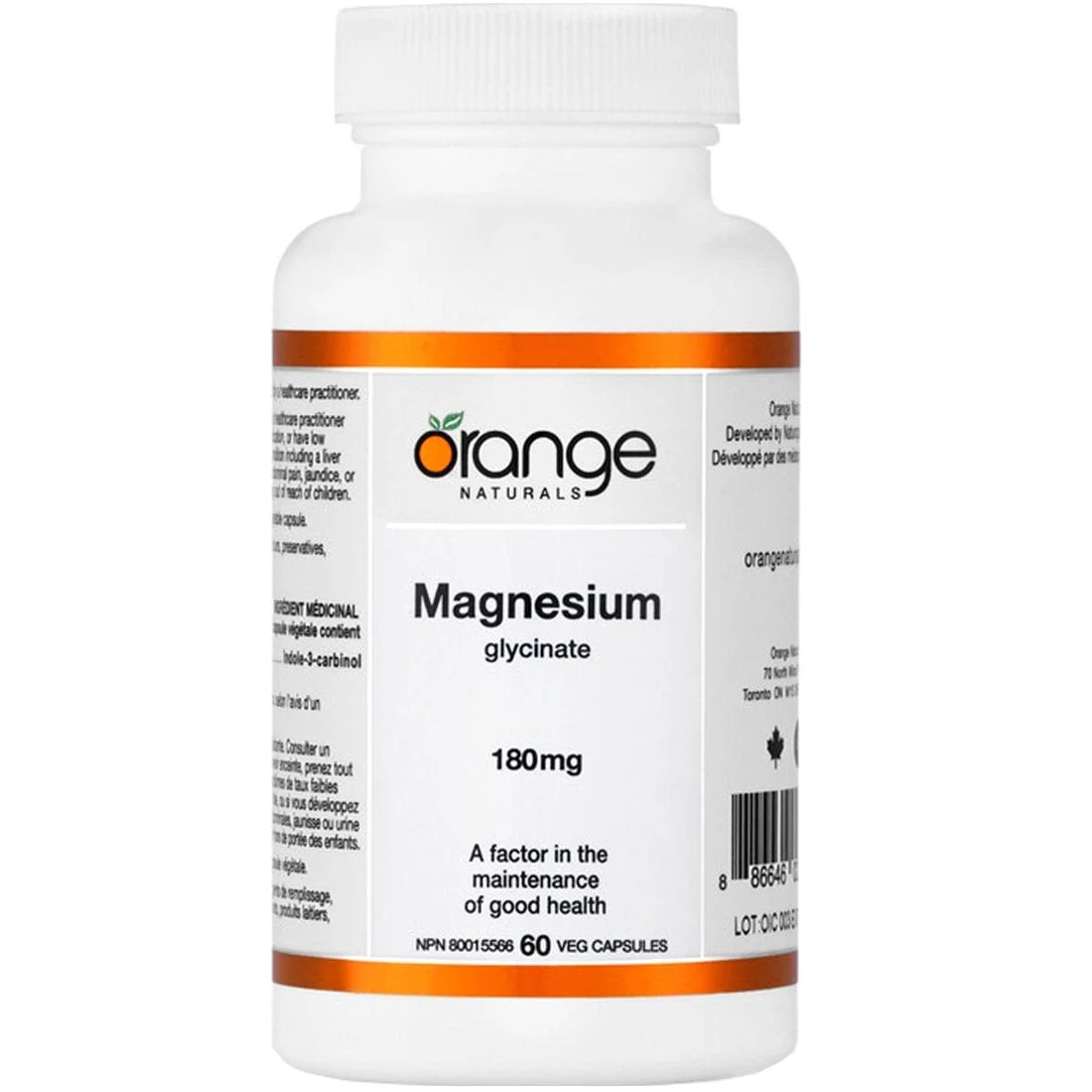 Orange Naturals Magnesium Glycinate 180mg, 60 V-Capsules - Image 2