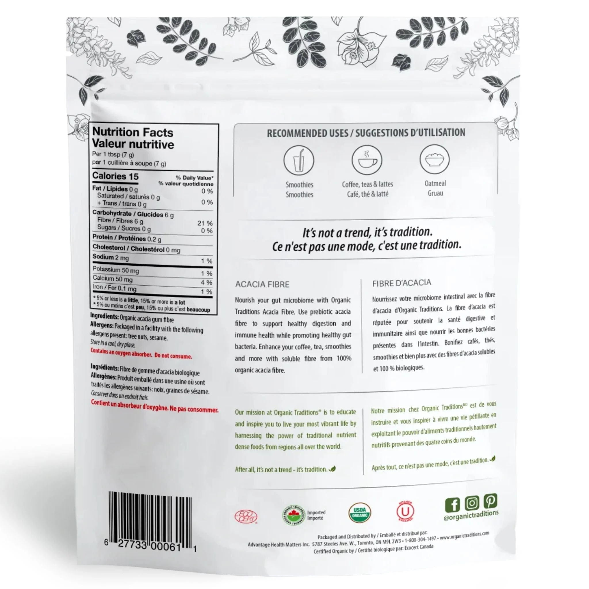 Organic Traditions Acacia Fibre, Prebiotic fibre to support digestion, 340g - Image 2