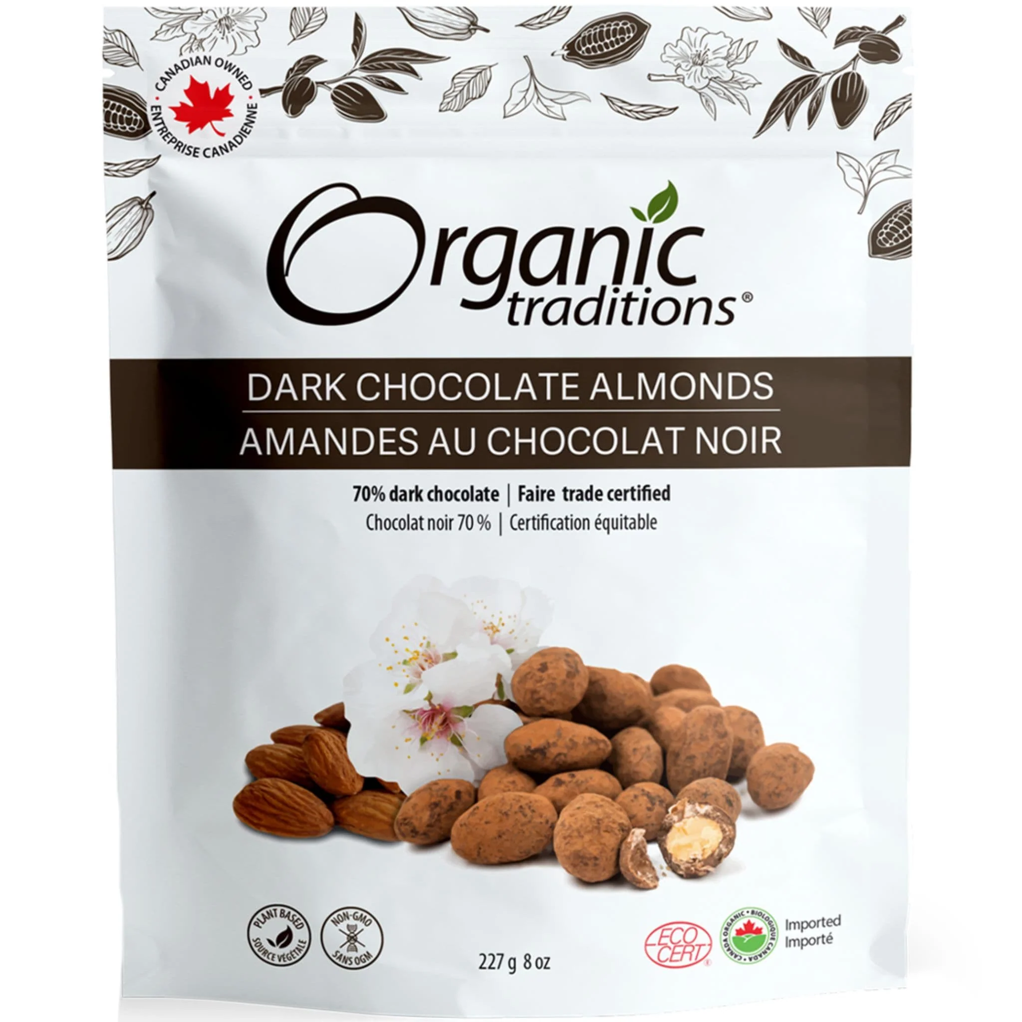 Organic Traditions Organic Dark Chocolate Covered Almonds, 70% Rich Dark Chocolate, No Sugar or Sweetener Added, Raw, Dairy-Free, Gluten-Free, Vegan, 227gDelicious